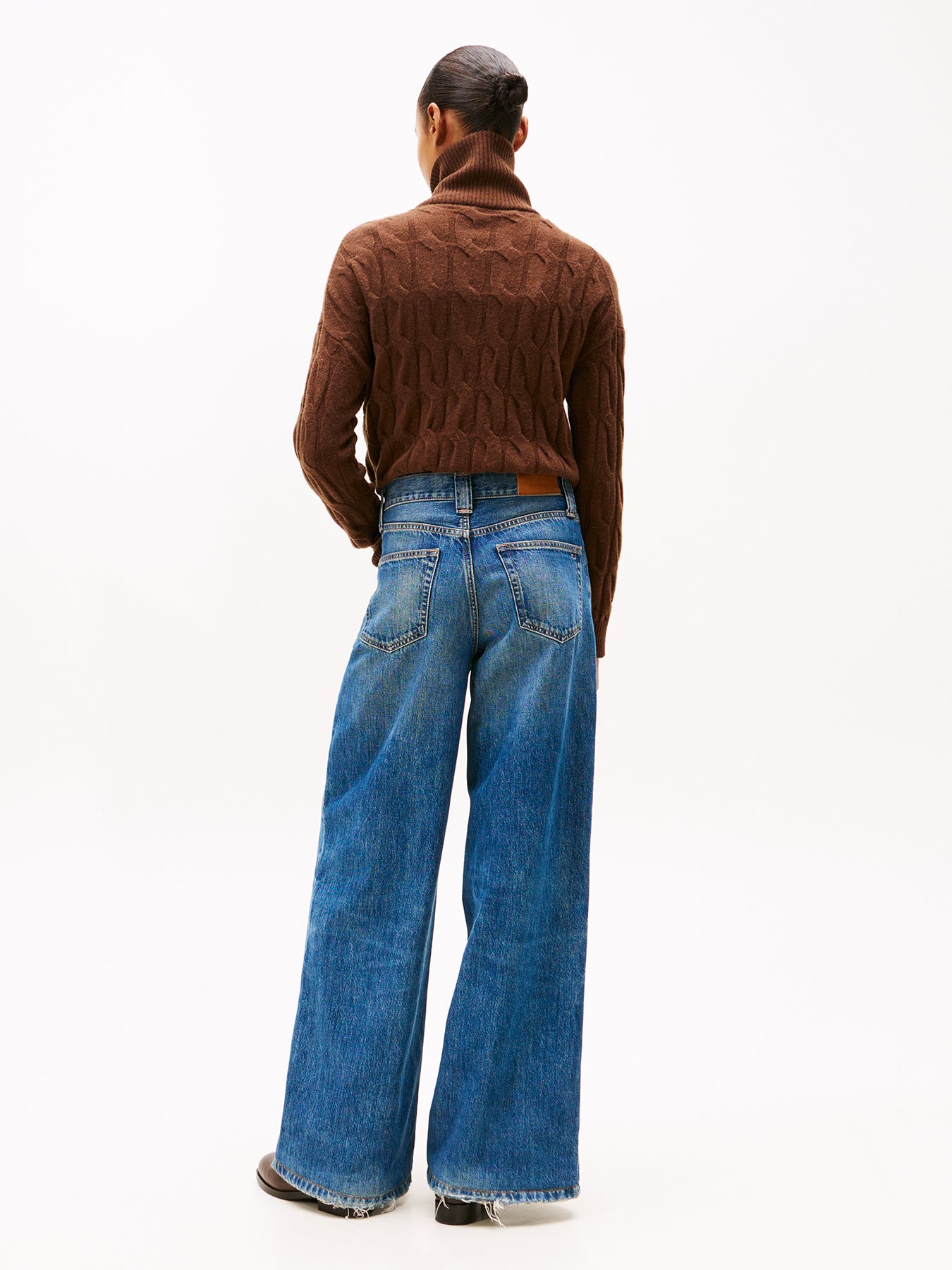 High Rise Wide Leg Jeans Mid Blue Denim