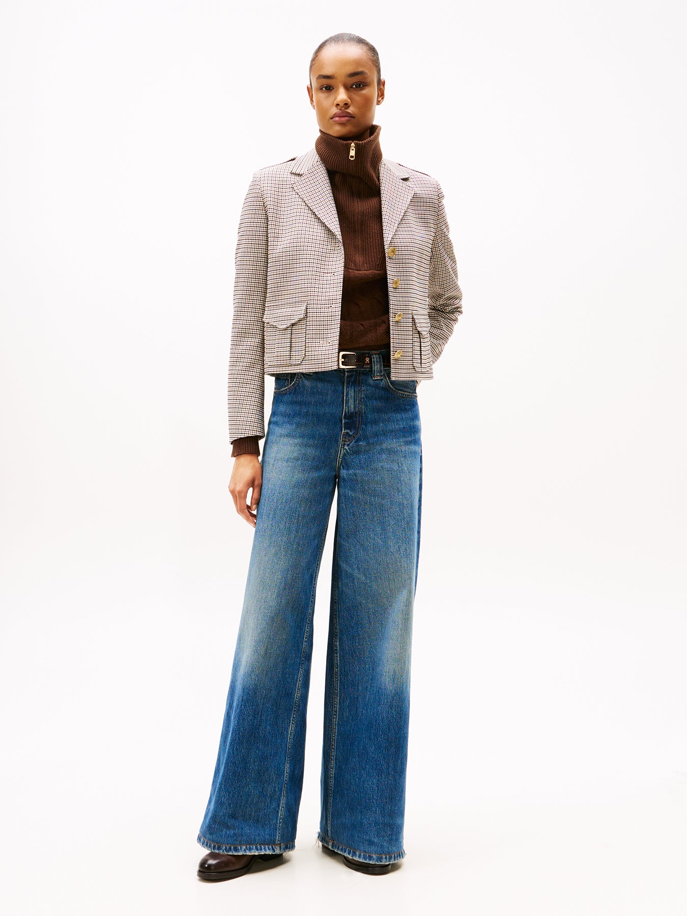 High Rise Wide Leg Jeans Mid Blue Denim