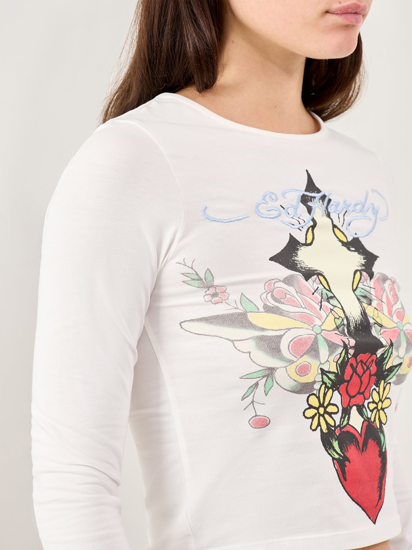 Heart Cross Long Sleeve T-Shirt White