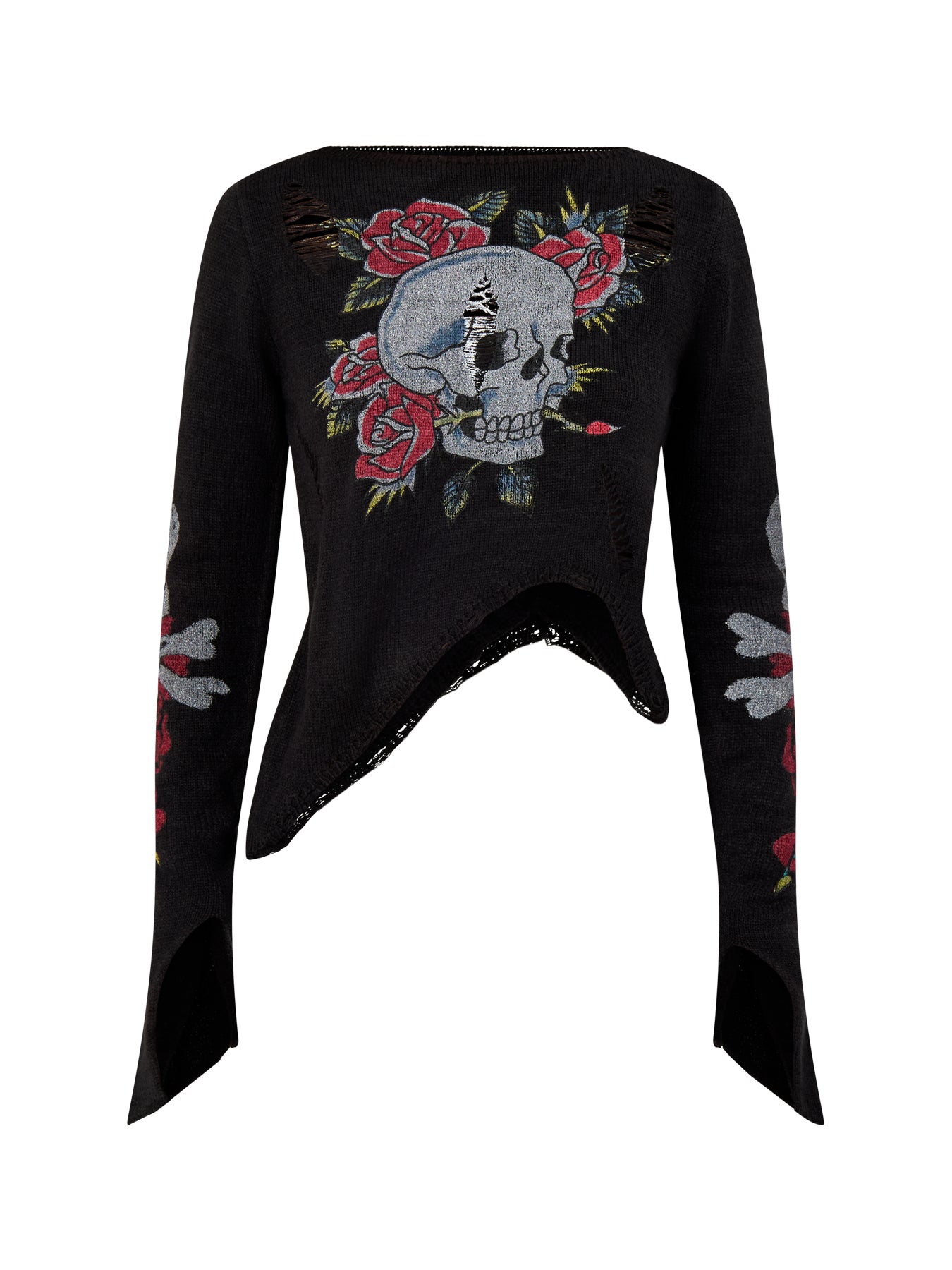 Ed Hardy Skull and Roses Distressed Knit Black