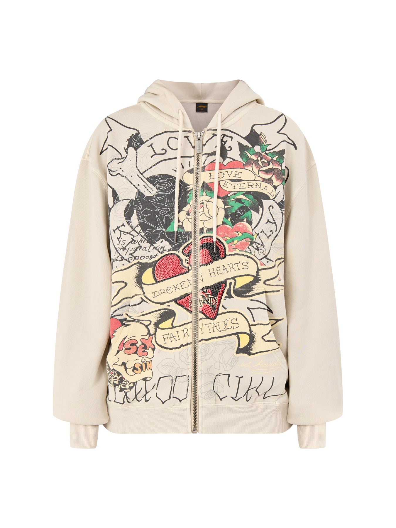 Broken Hearts Zip Hoodie Ecru
