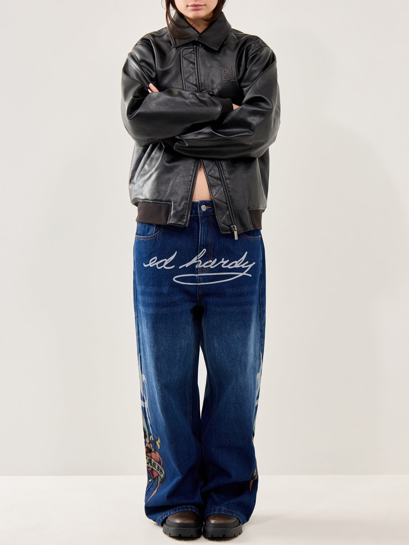 Cobra Embossed Vegan Leather Jacket Black