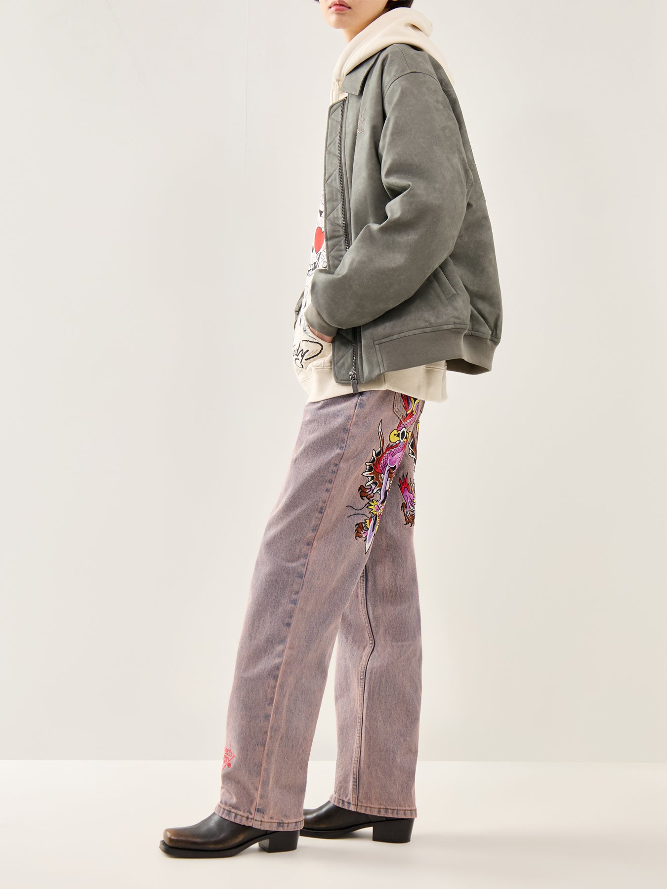 Cobra Embossed Vegan Leather Jacket Grey