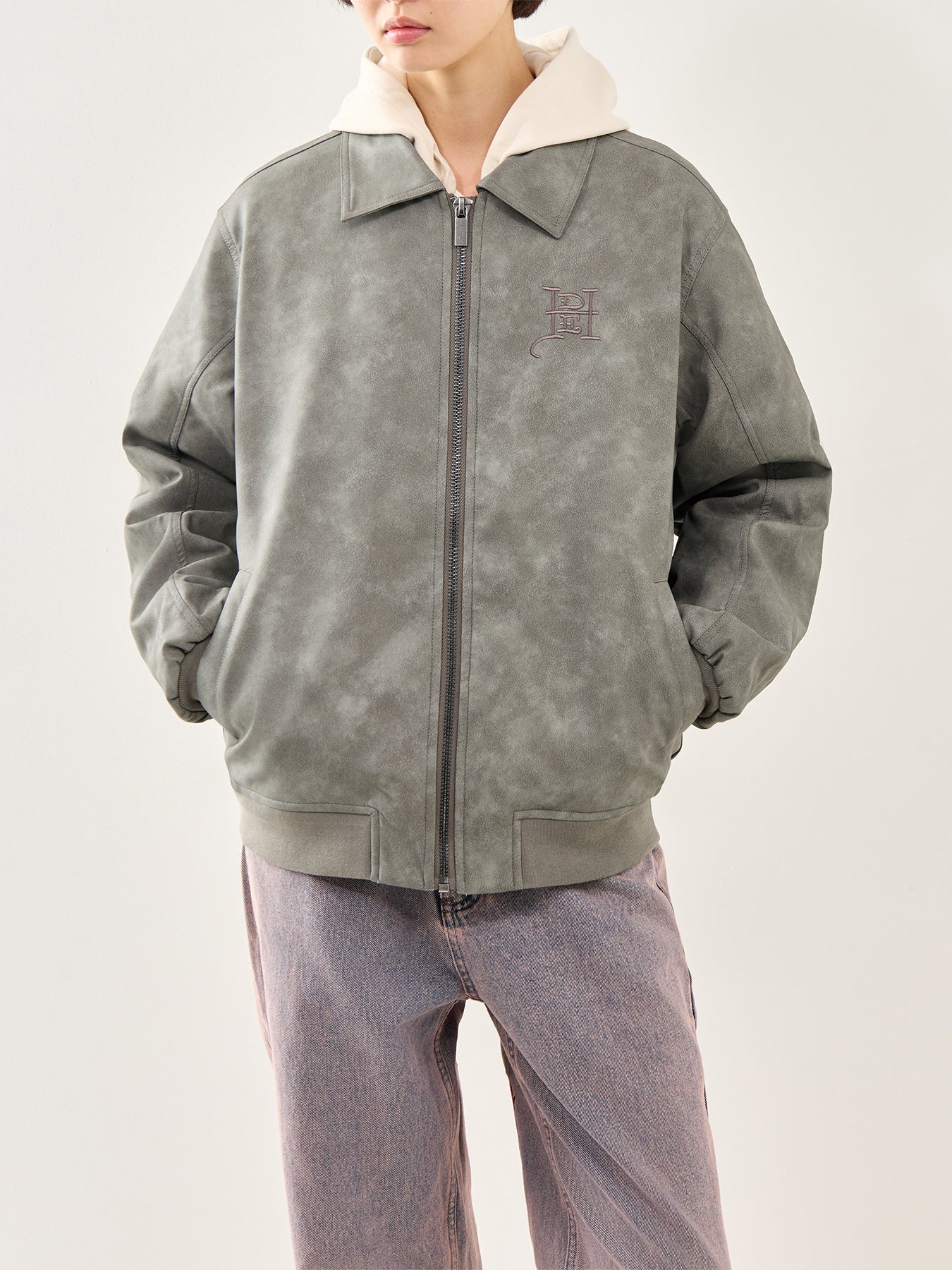 Cobra Embossed Vegan Leather Jacket Grey