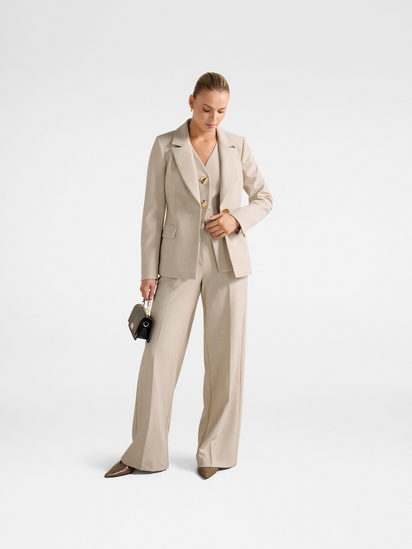 Lulu Gold Button Blazer Milk Marle Suit