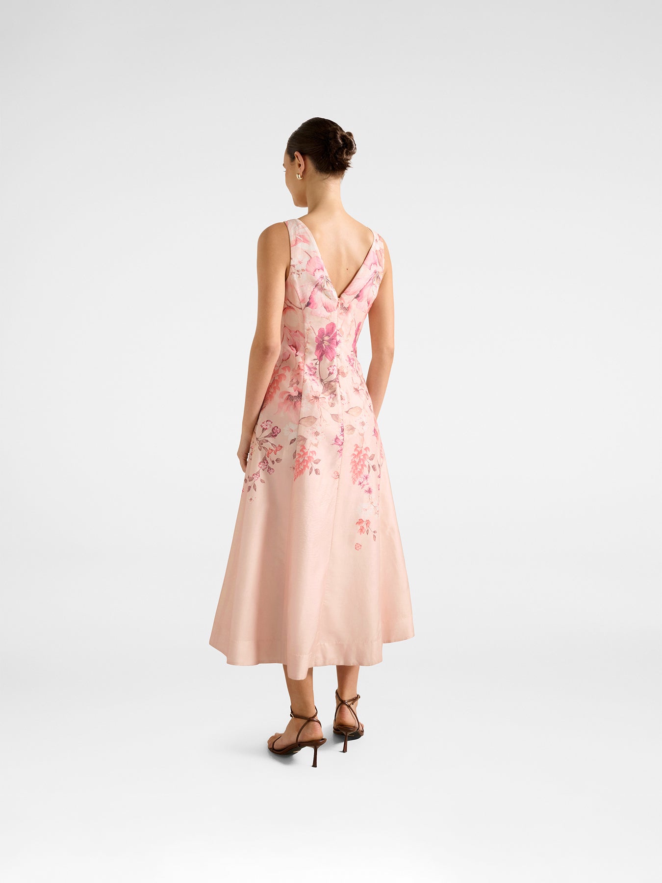 Aubrey Sleeveless Printed Midi Dress Pink