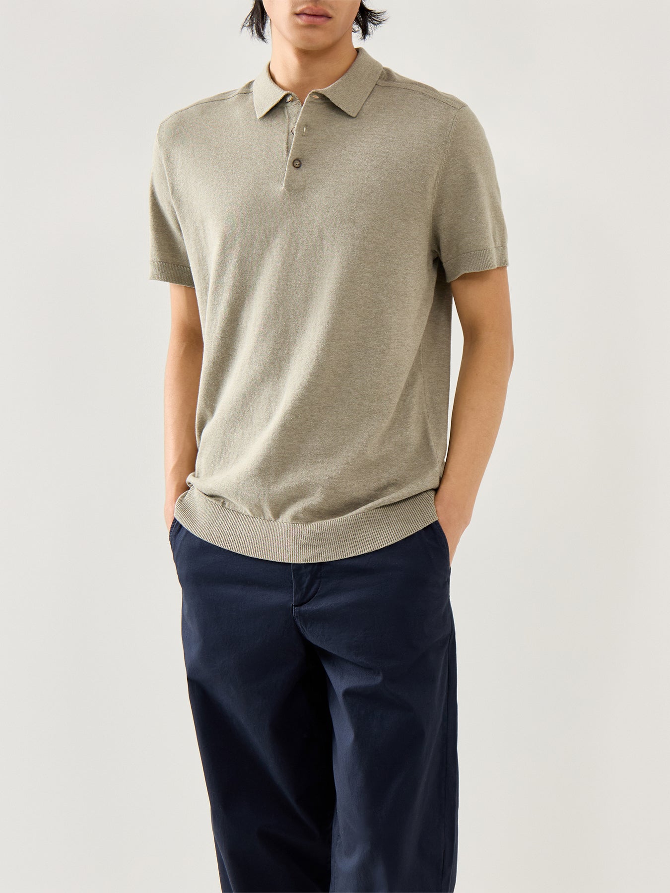 Short Sleeves Knitwear Polo Vetiver Melange