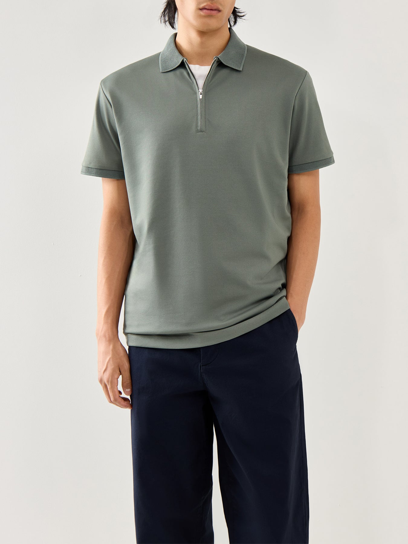 Fave Zip Short Sleeves Polo Agave Green