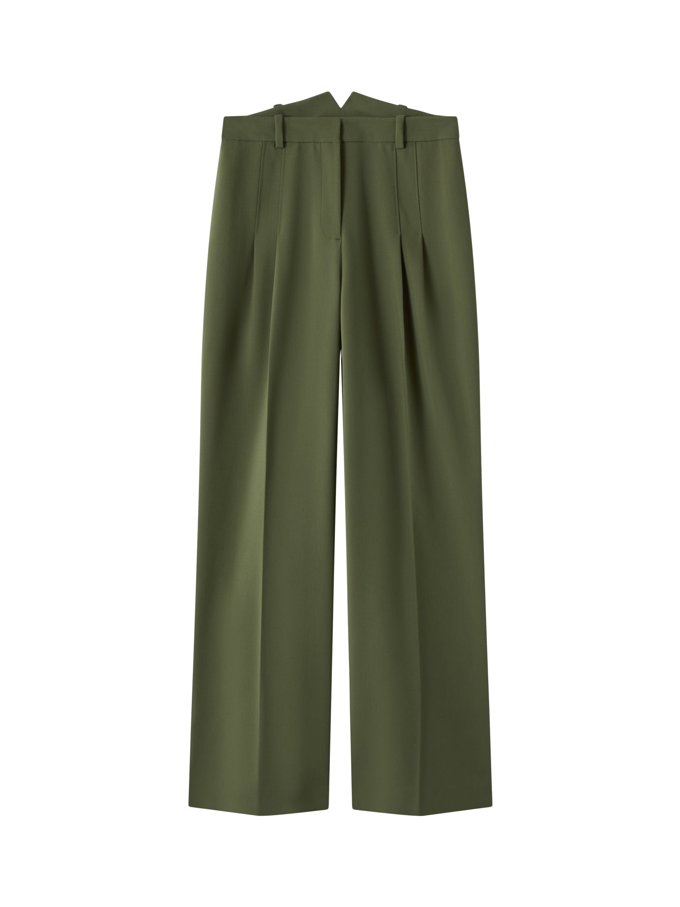 Petra Green Plain Polyester Pleat Front Notch Back Trousers