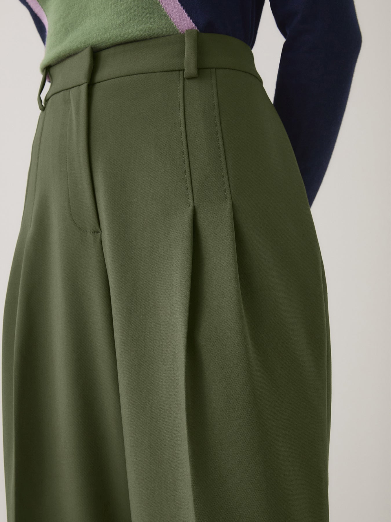 Petra Green Plain Polyester Pleat Front Notch Back Trousers
