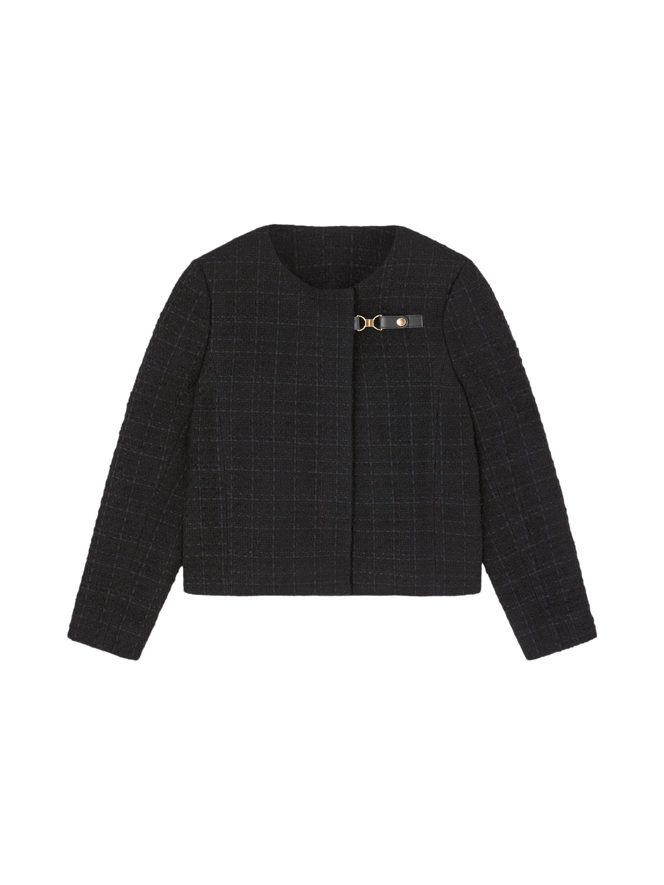 Arden Black Tweed Recycled Fabric Buckle Detail Jacket