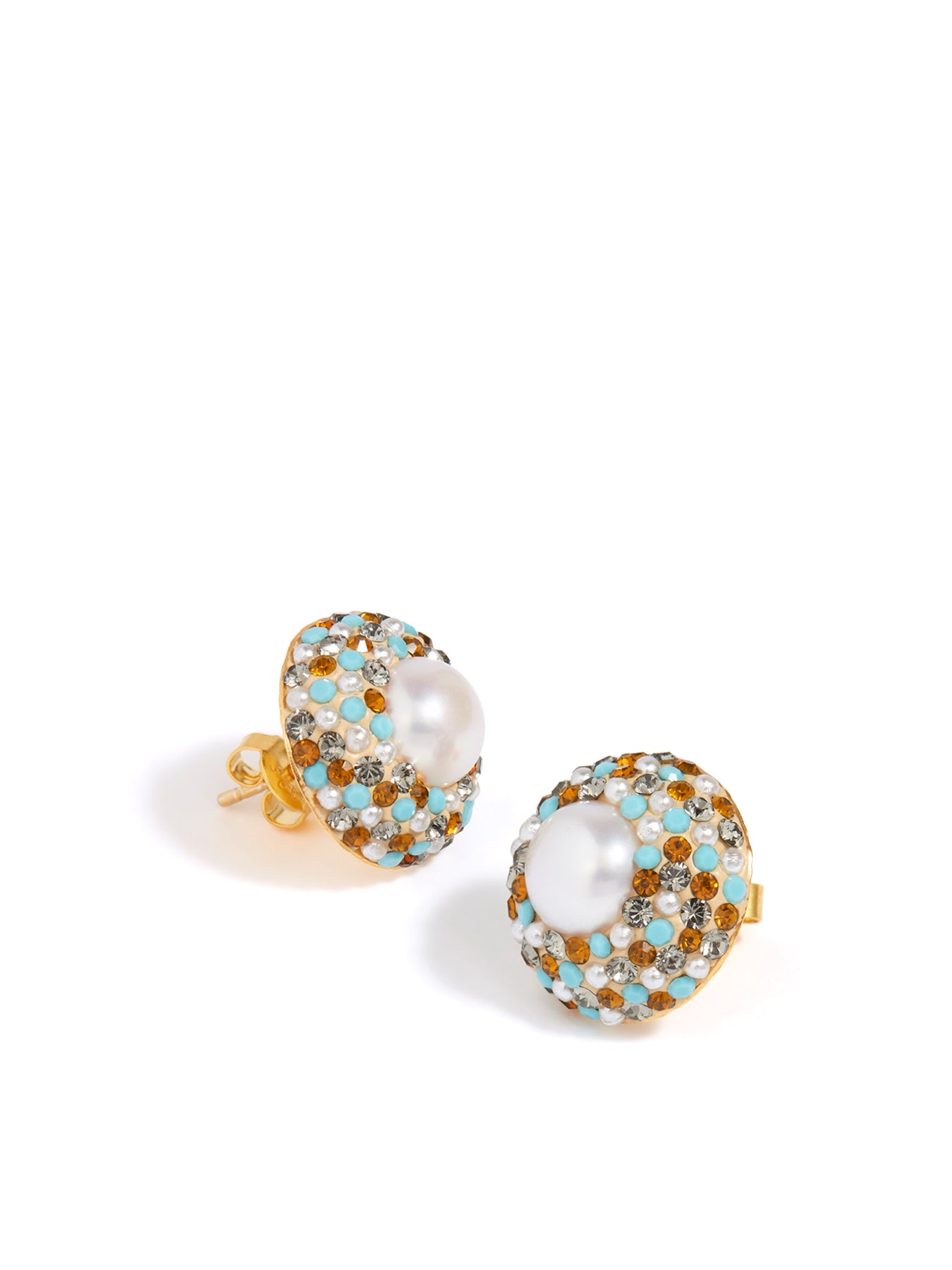 Mosaic Pearl Stud Earrings Multi
