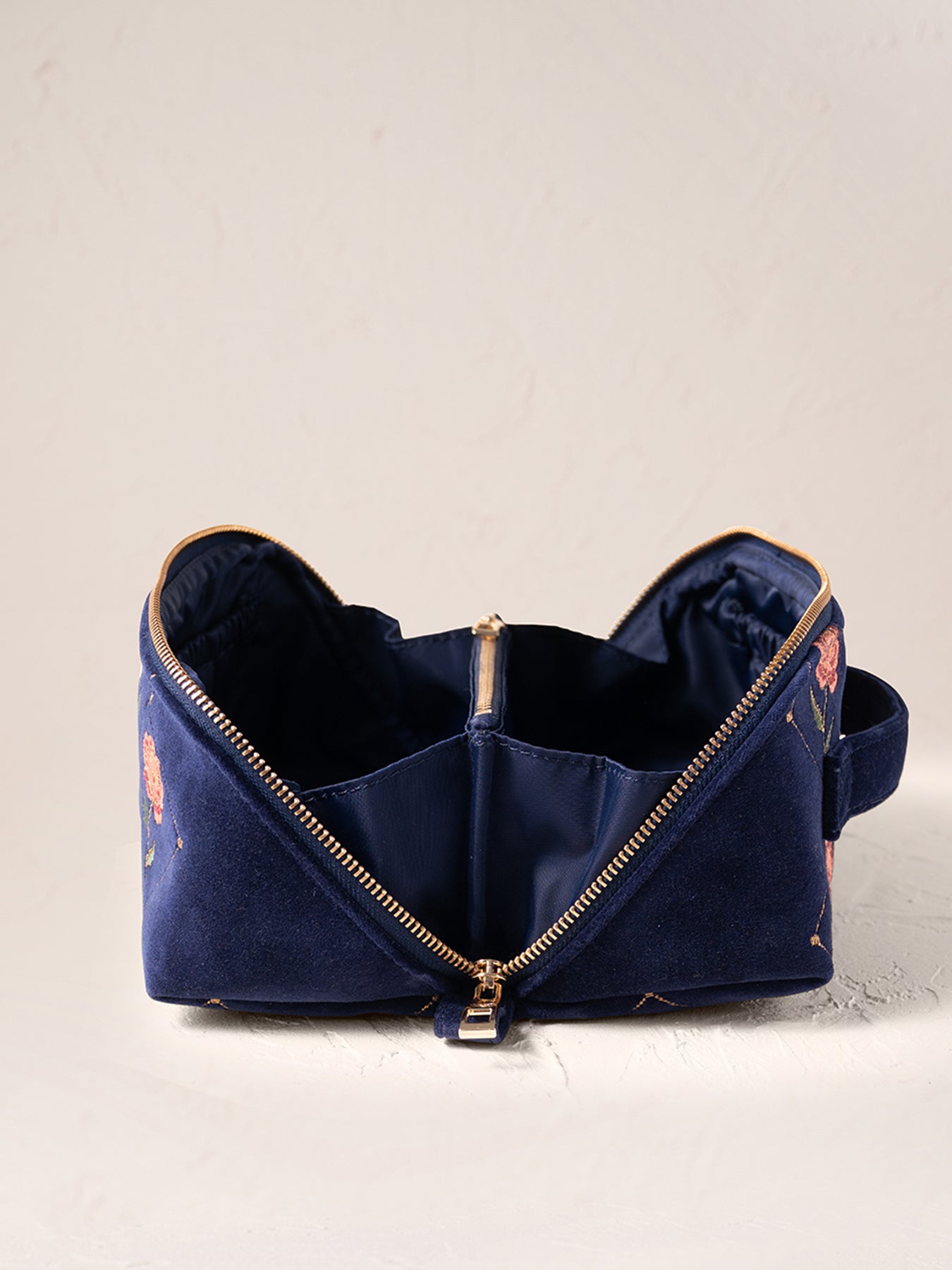 Rose Velvet Open Flat Makeup Bag Navy