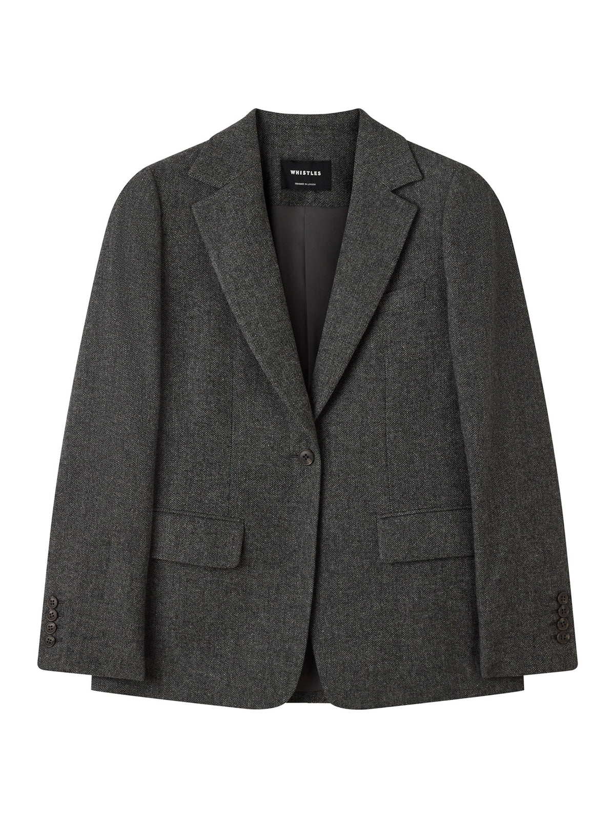 Herringbone Wool Blend Blazer - Grey