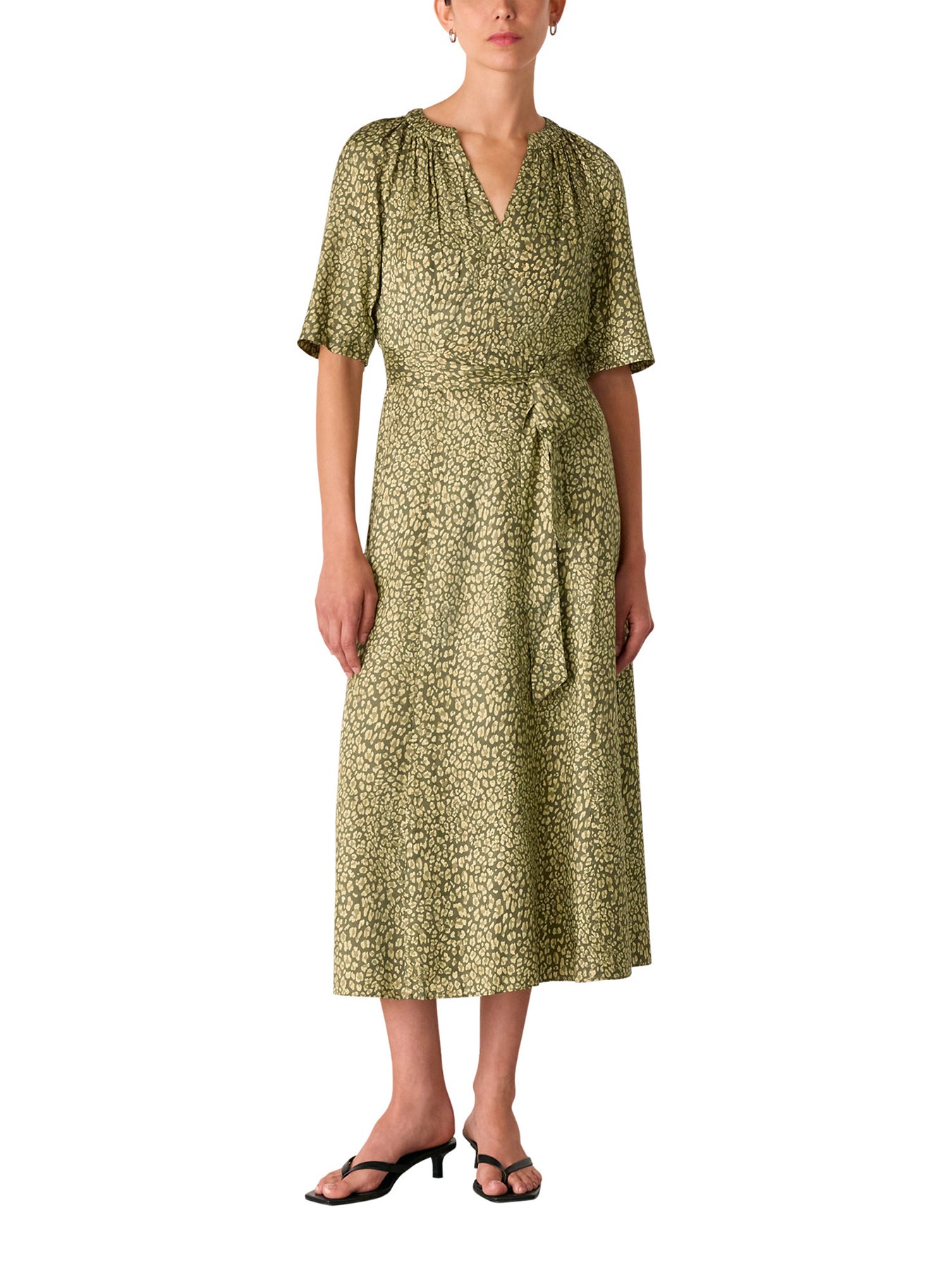 Leopard Viscose Midi Dress Green