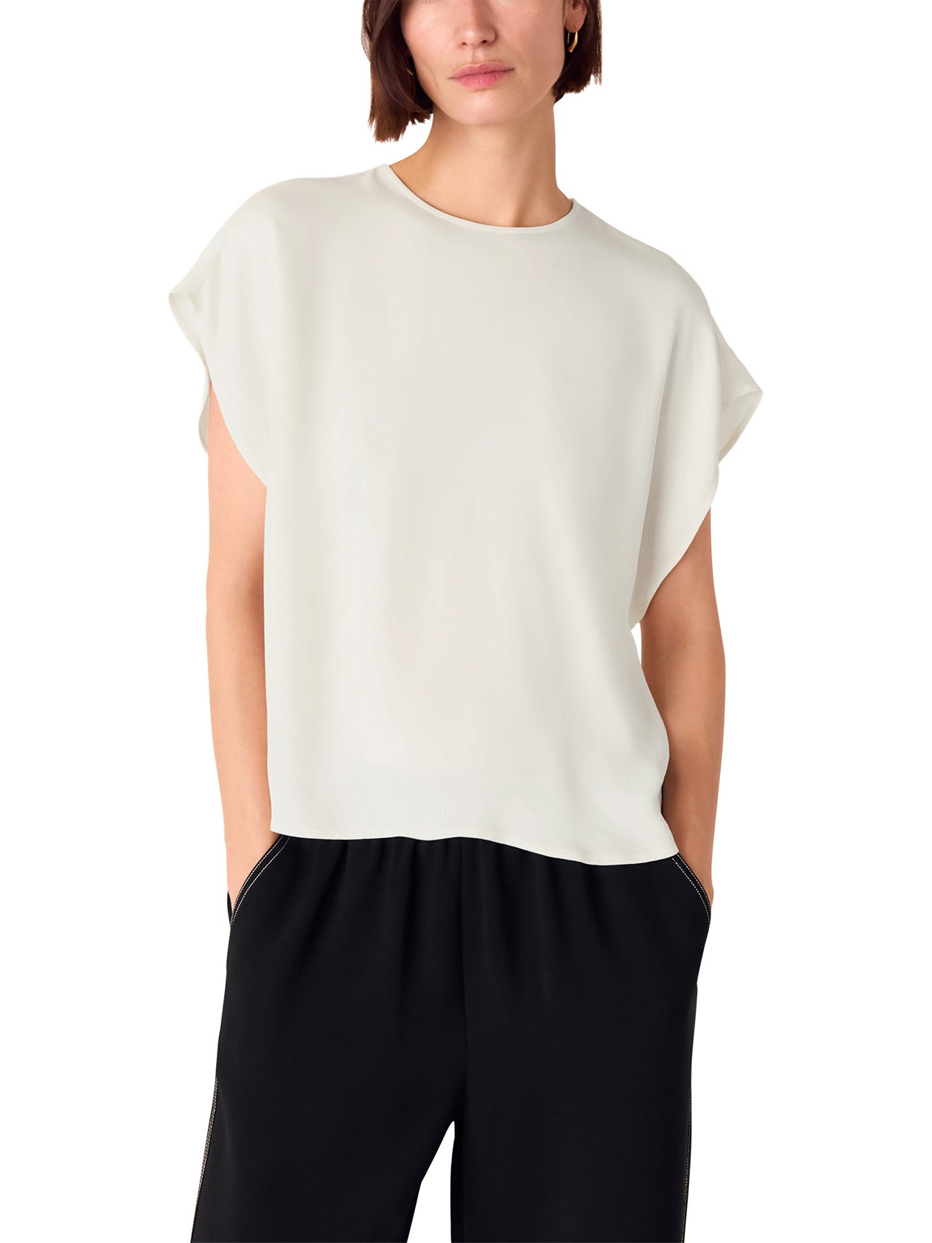Short Sleeve Crepe Shell Top White