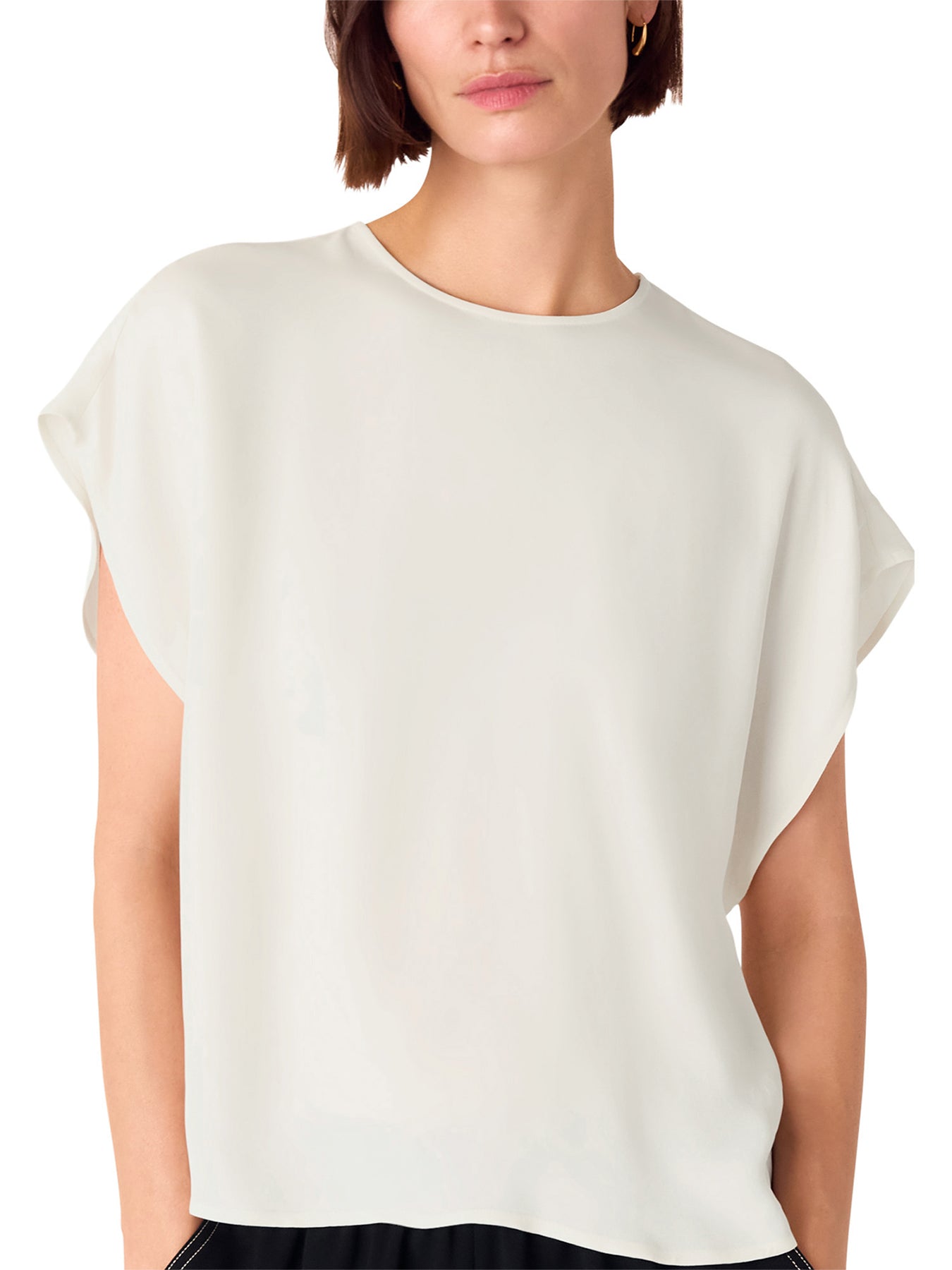 Short Sleeve Crepe Shell Top White