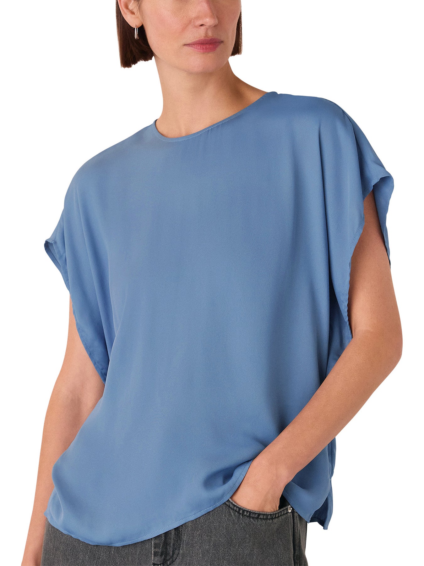 Short Sleeve Crepe Shell Top Blue