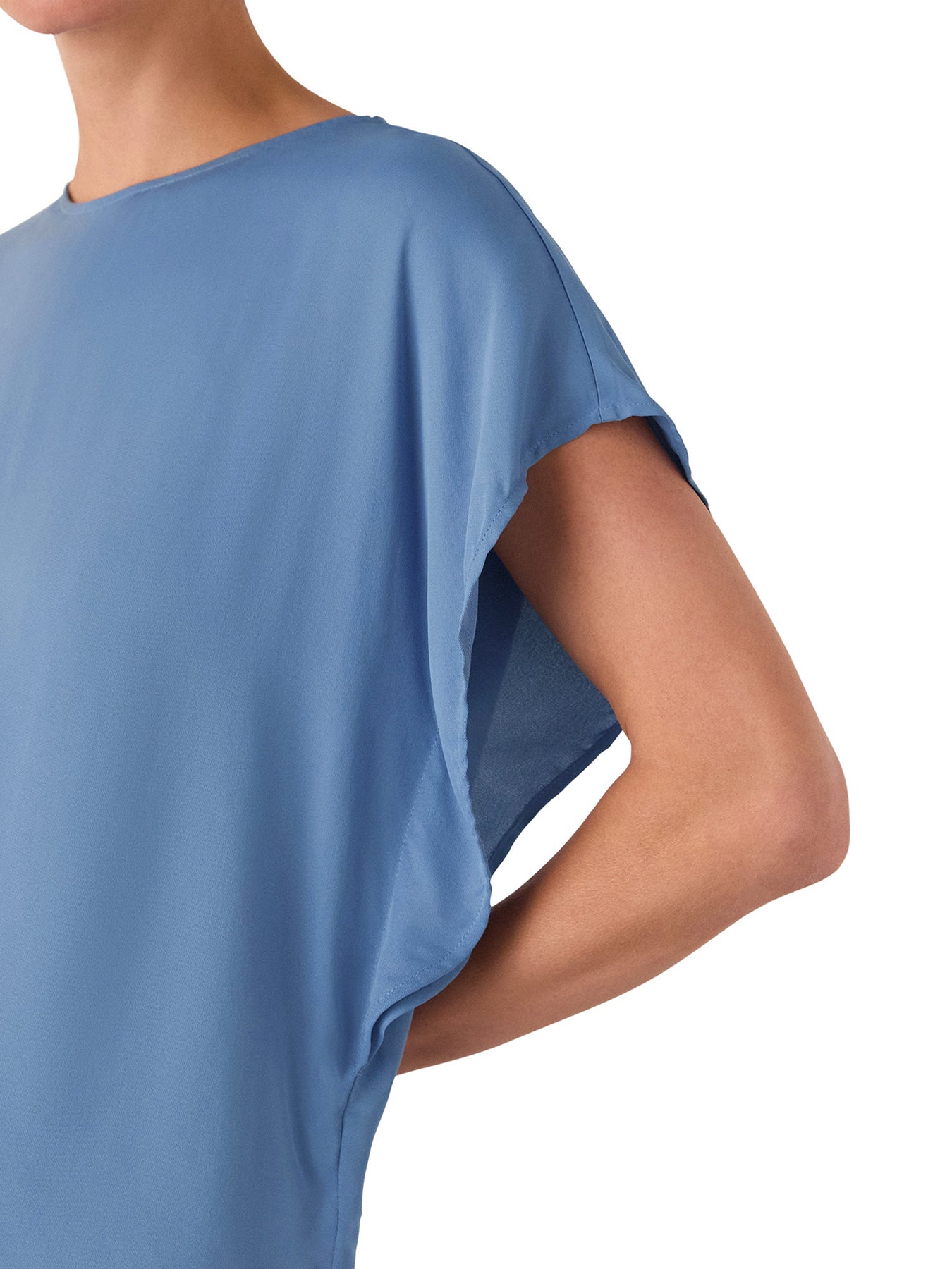 Short Sleeve Crepe Shell Top Blue