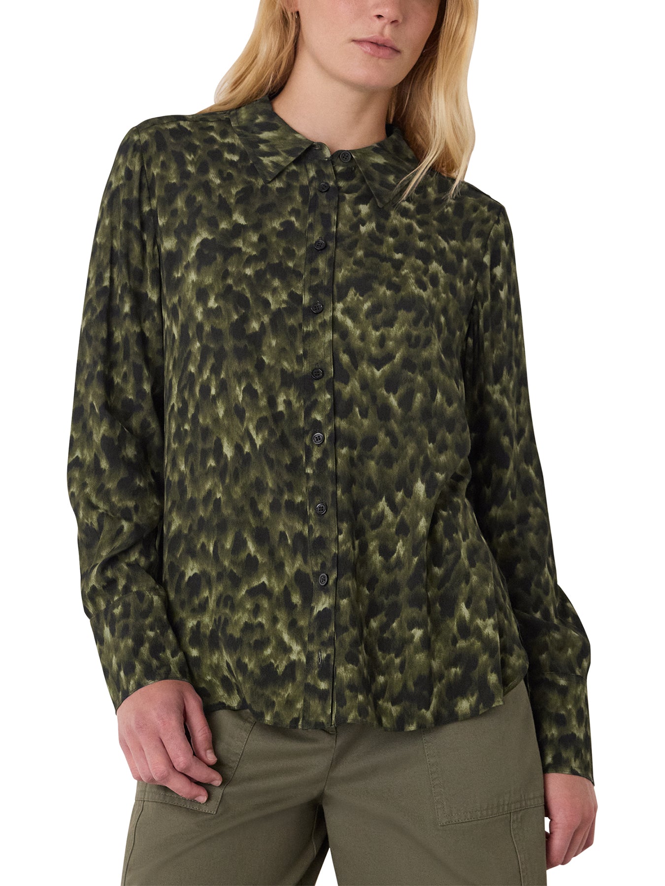 Animal Print Collared Shirt Green
