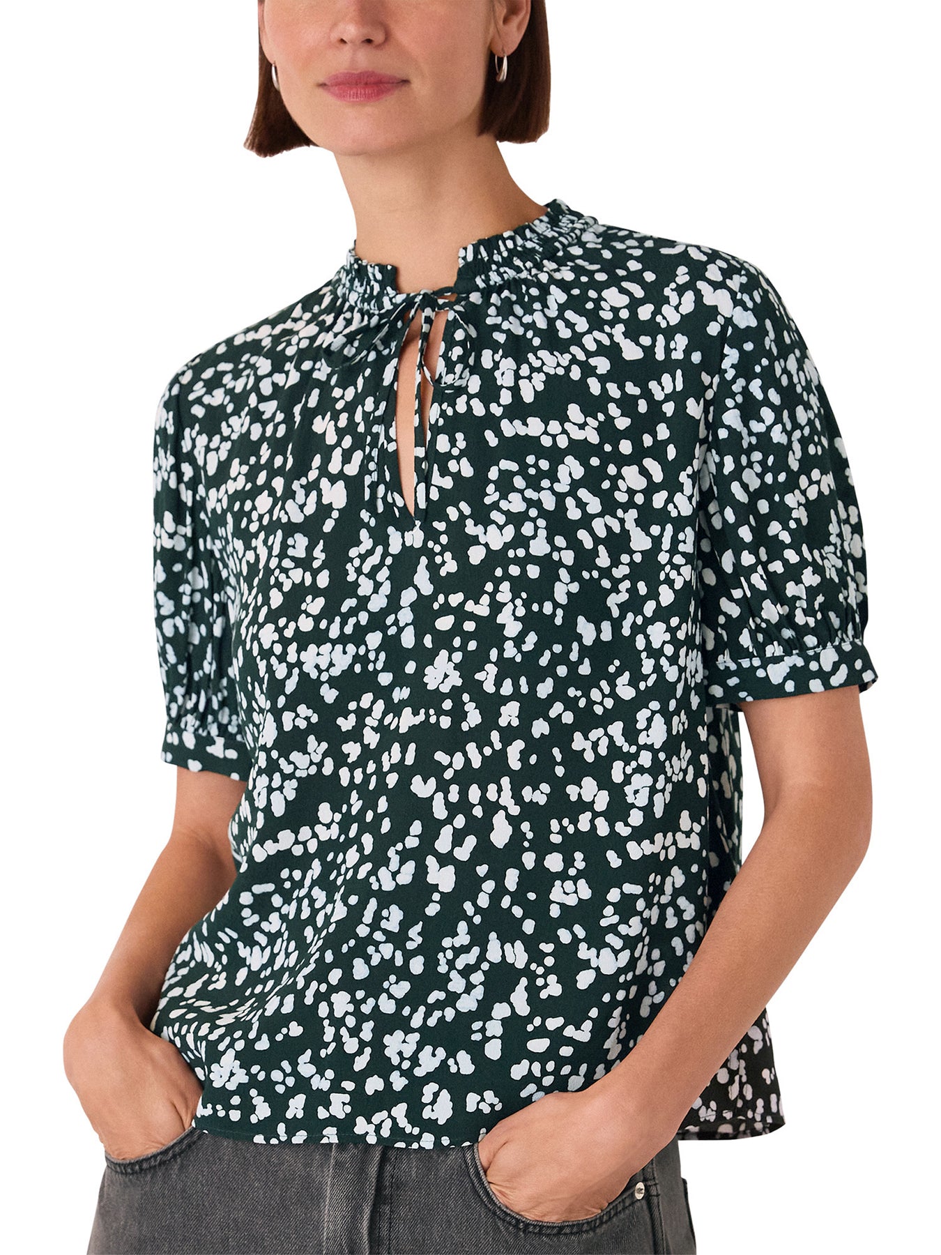 Animal Tie Neck Blouse Blue