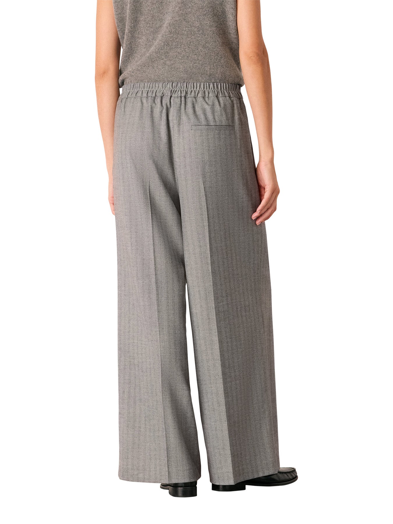 Herringbone Wide Leg Trouser Grey