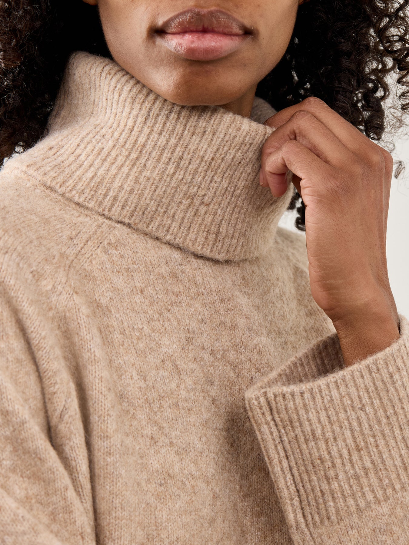 Roll Neck Jumper Relaxed Fit Beige