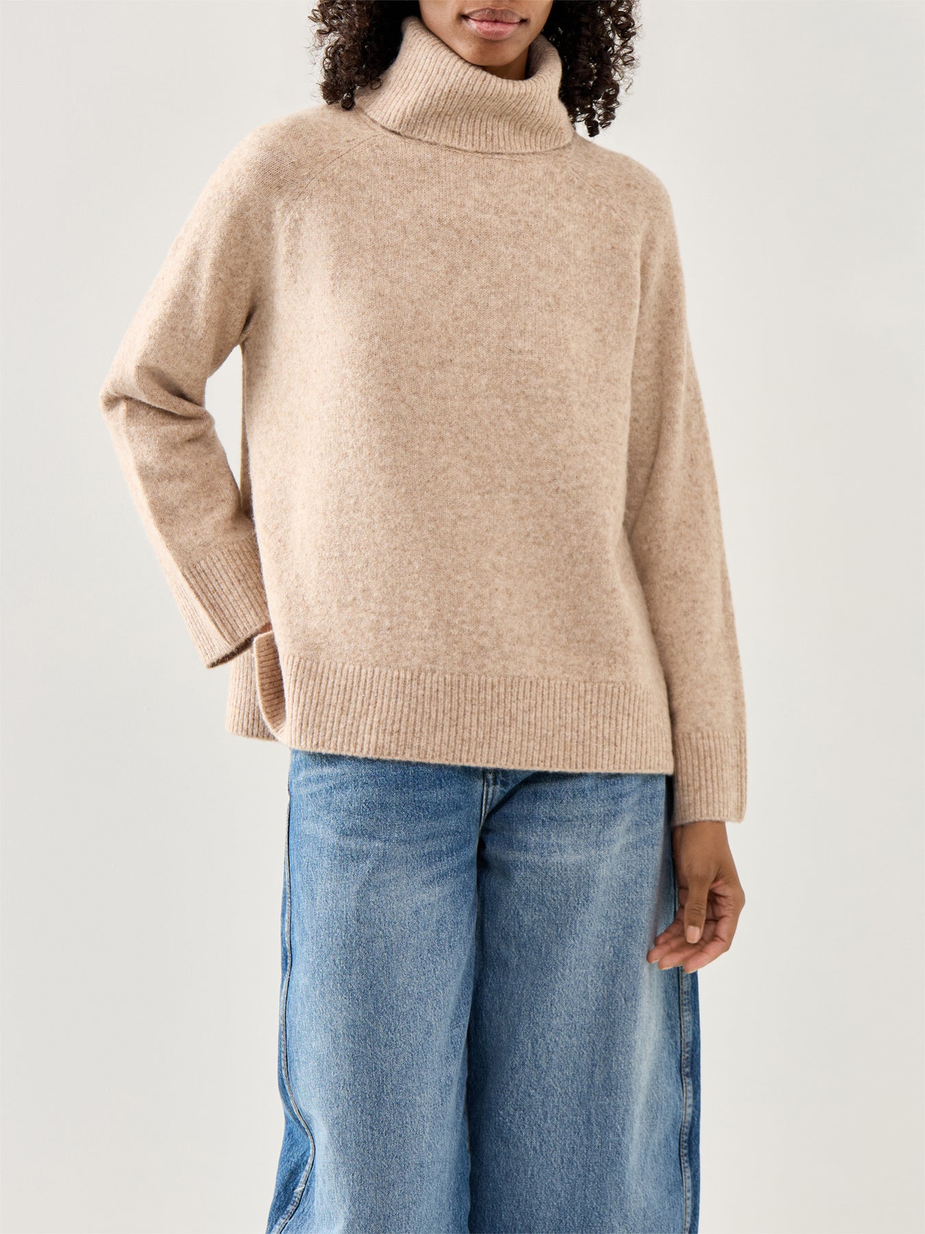 Roll Neck Jumper Relaxed Fit Beige