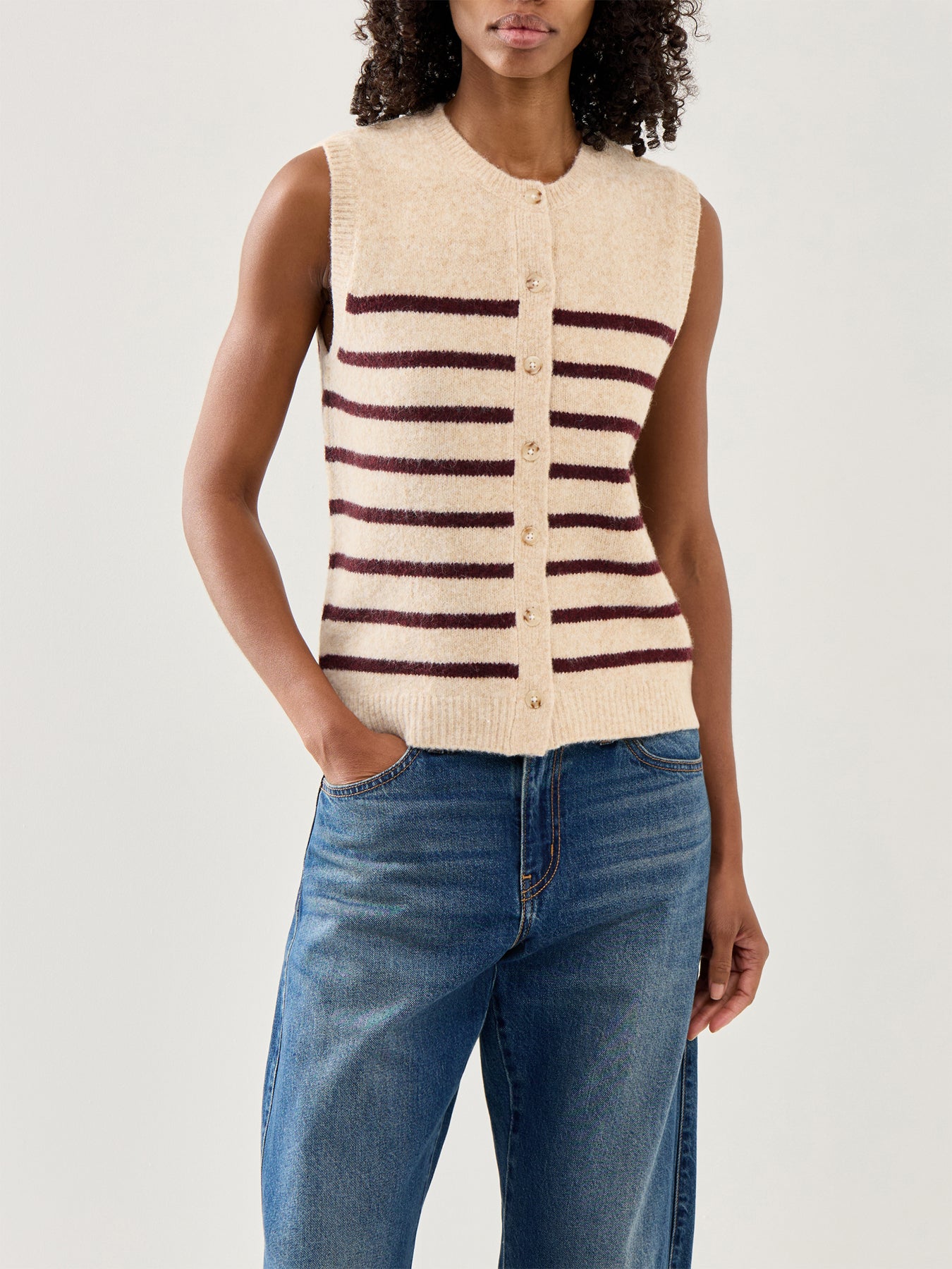 Clean Button Through Vest Beige