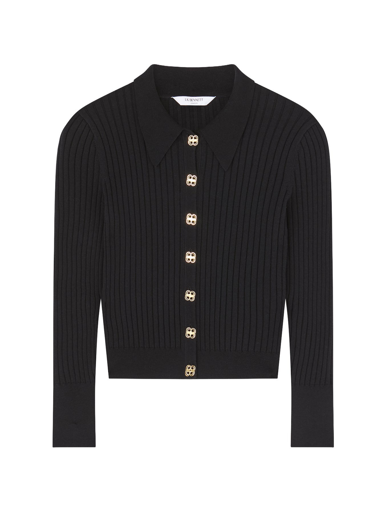 Willow Plain Cotton Rib Collar Cardigan Black