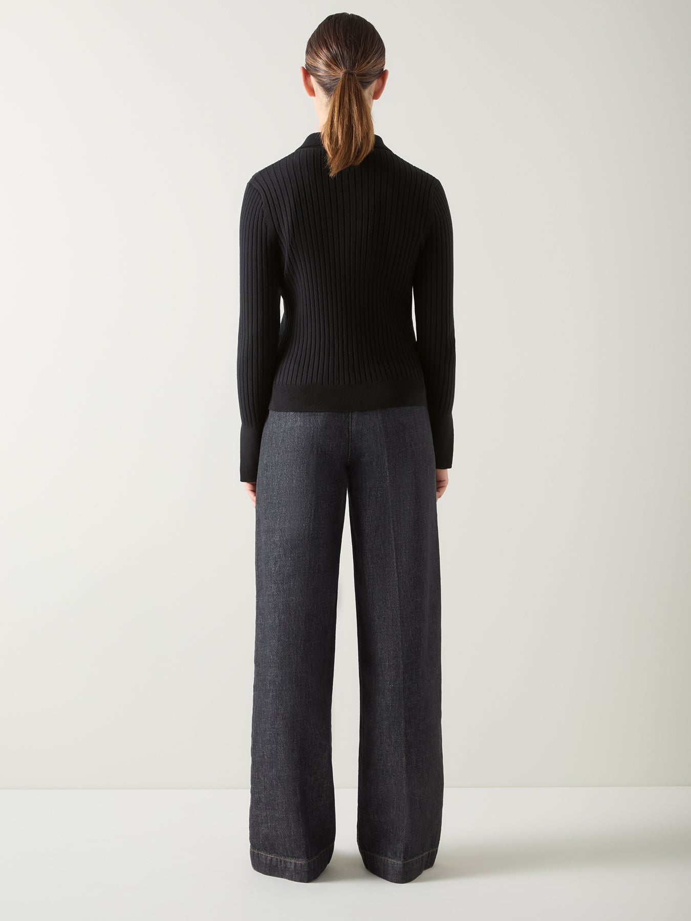 Willow Plain Cotton Rib Collar Cardigan Black