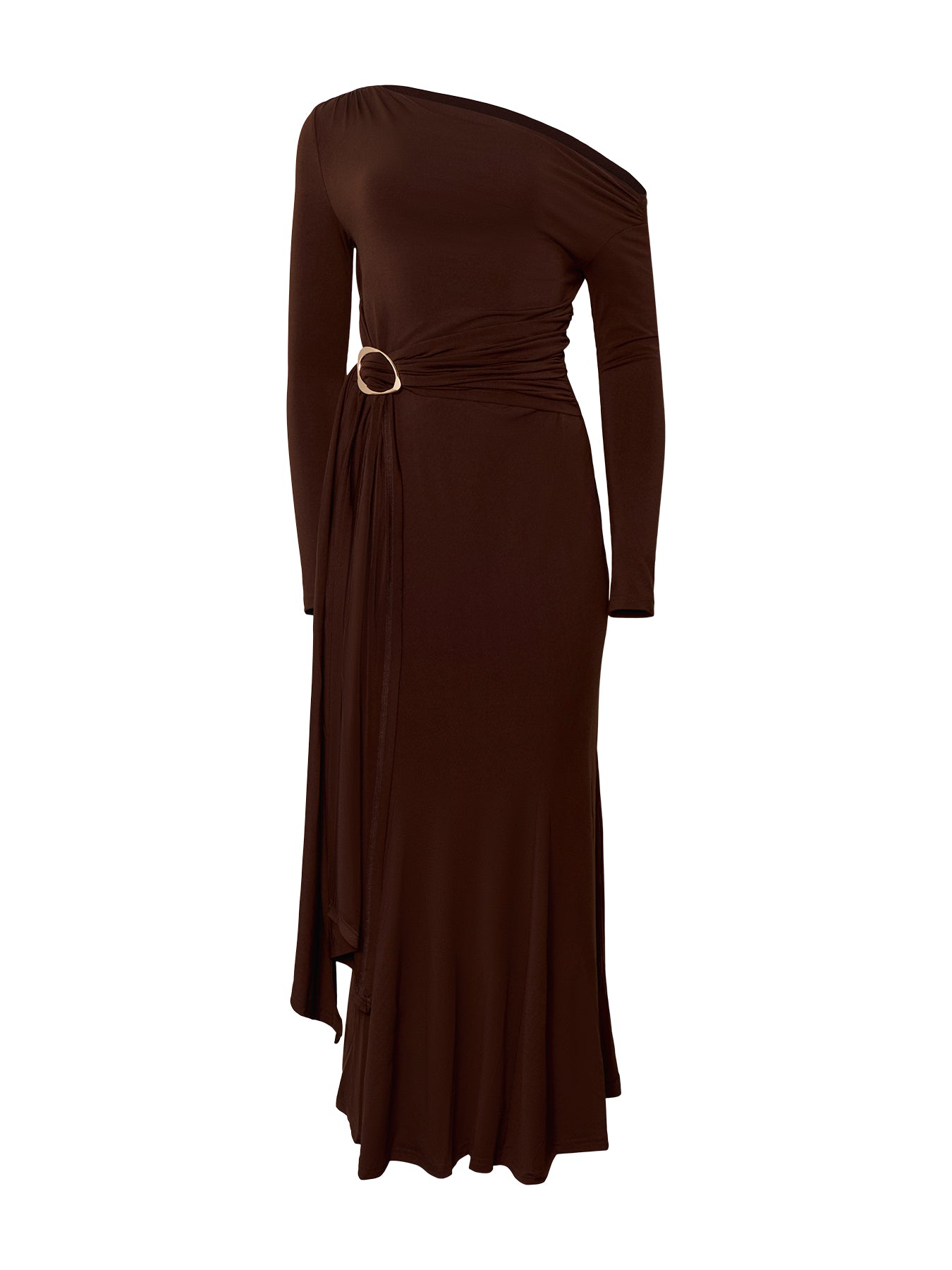 Yarelia Ruched Jersey Maxi Dress Brown Yarelia Ruched Jersey Maxi Dress Brown