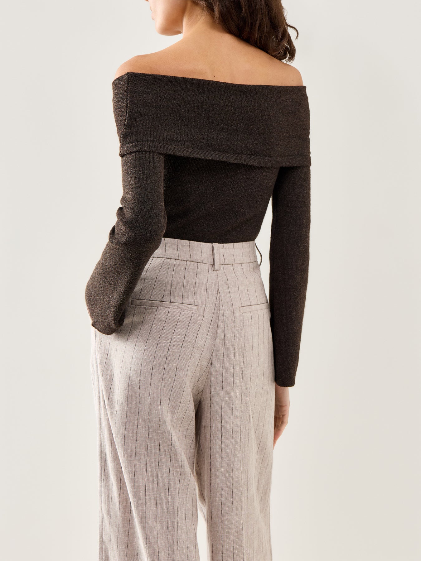 Tilda Bardot Bow Knit Top Brown