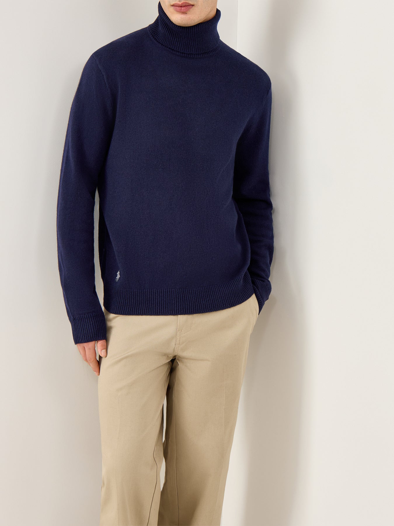 Roll Neck Cotton Wool Knit Navy