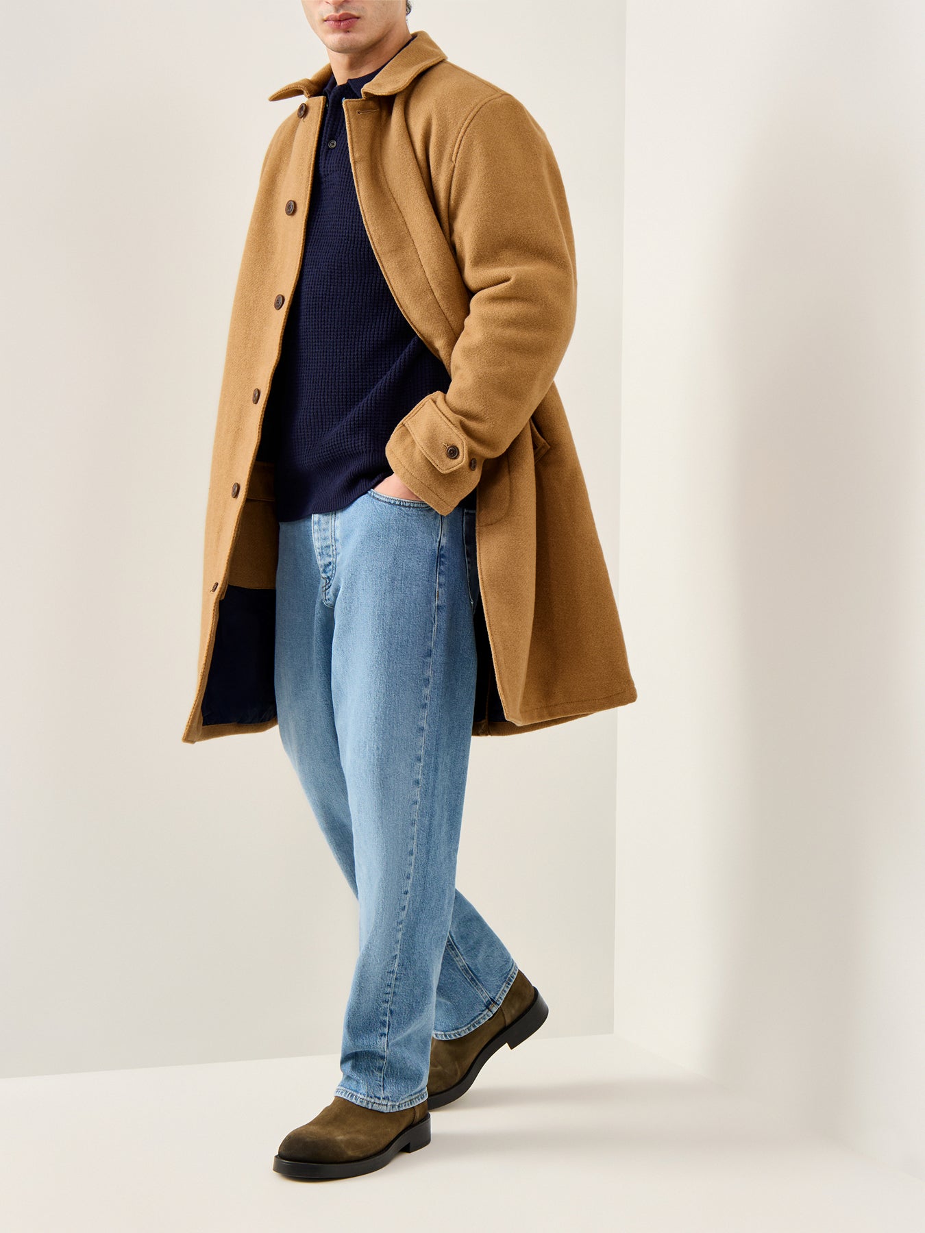 Cotton Wool Knitted Polo Shirt Navy