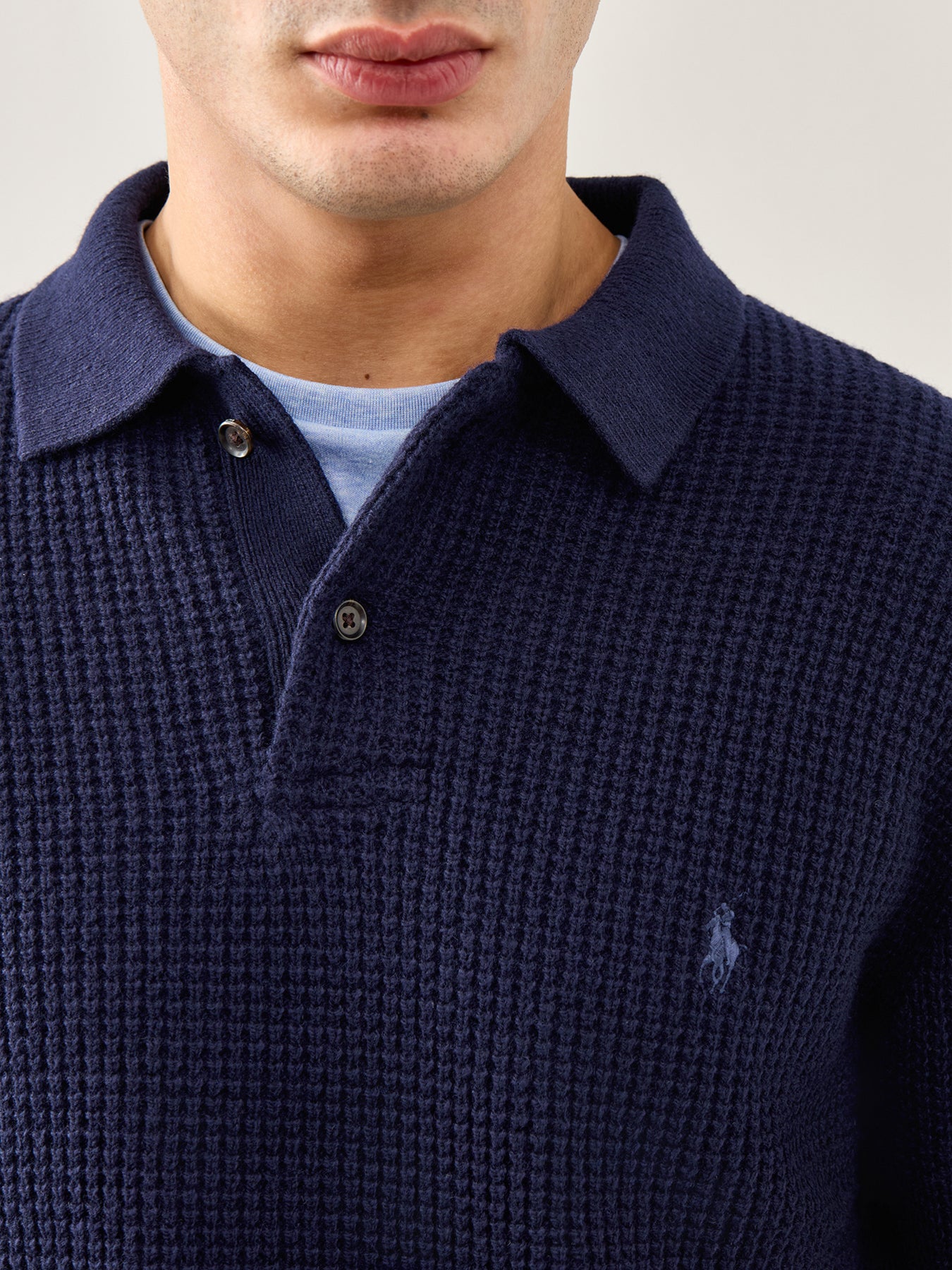 Cotton Wool Knitted Polo Shirt Navy