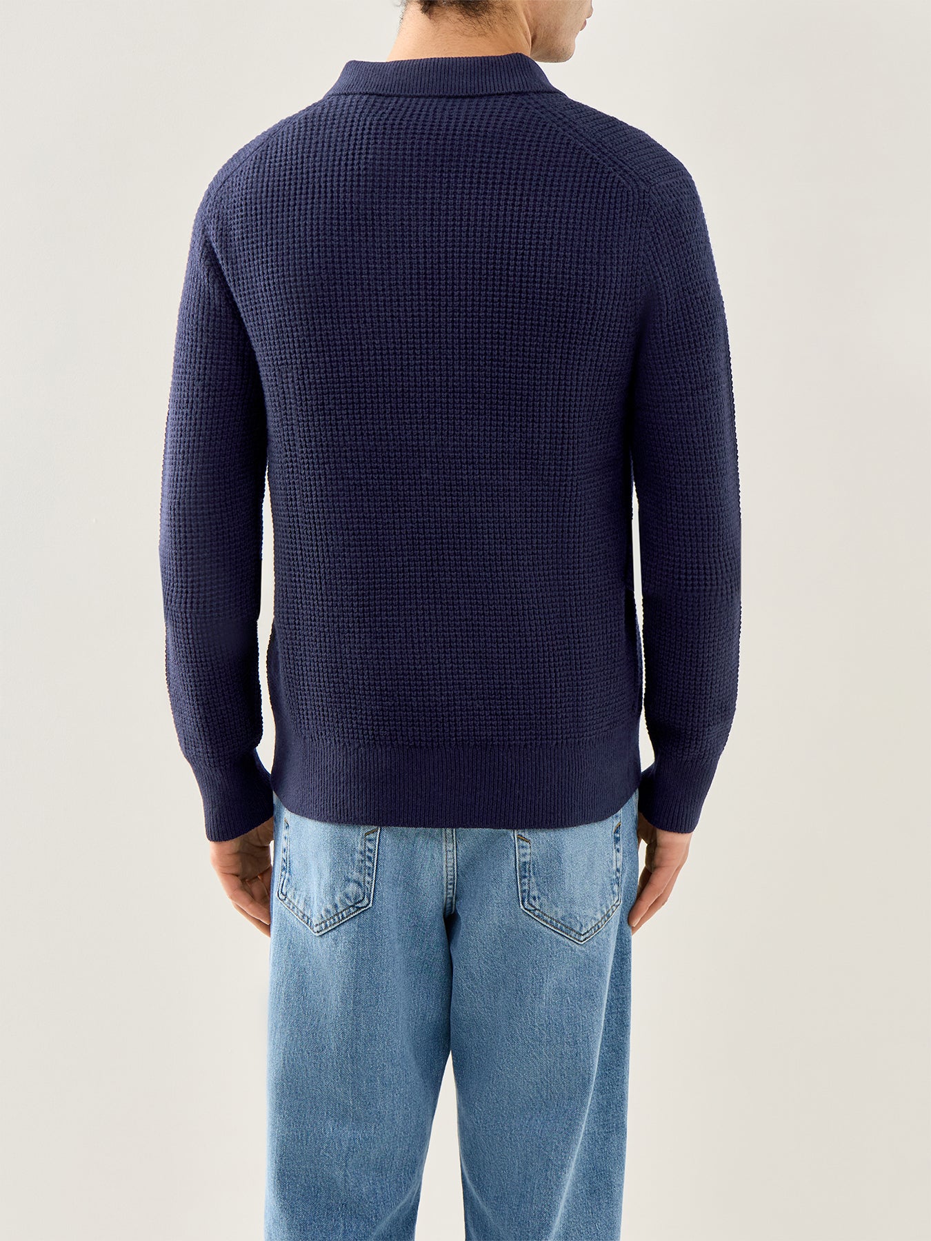Cotton Wool Knitted Polo Shirt Navy