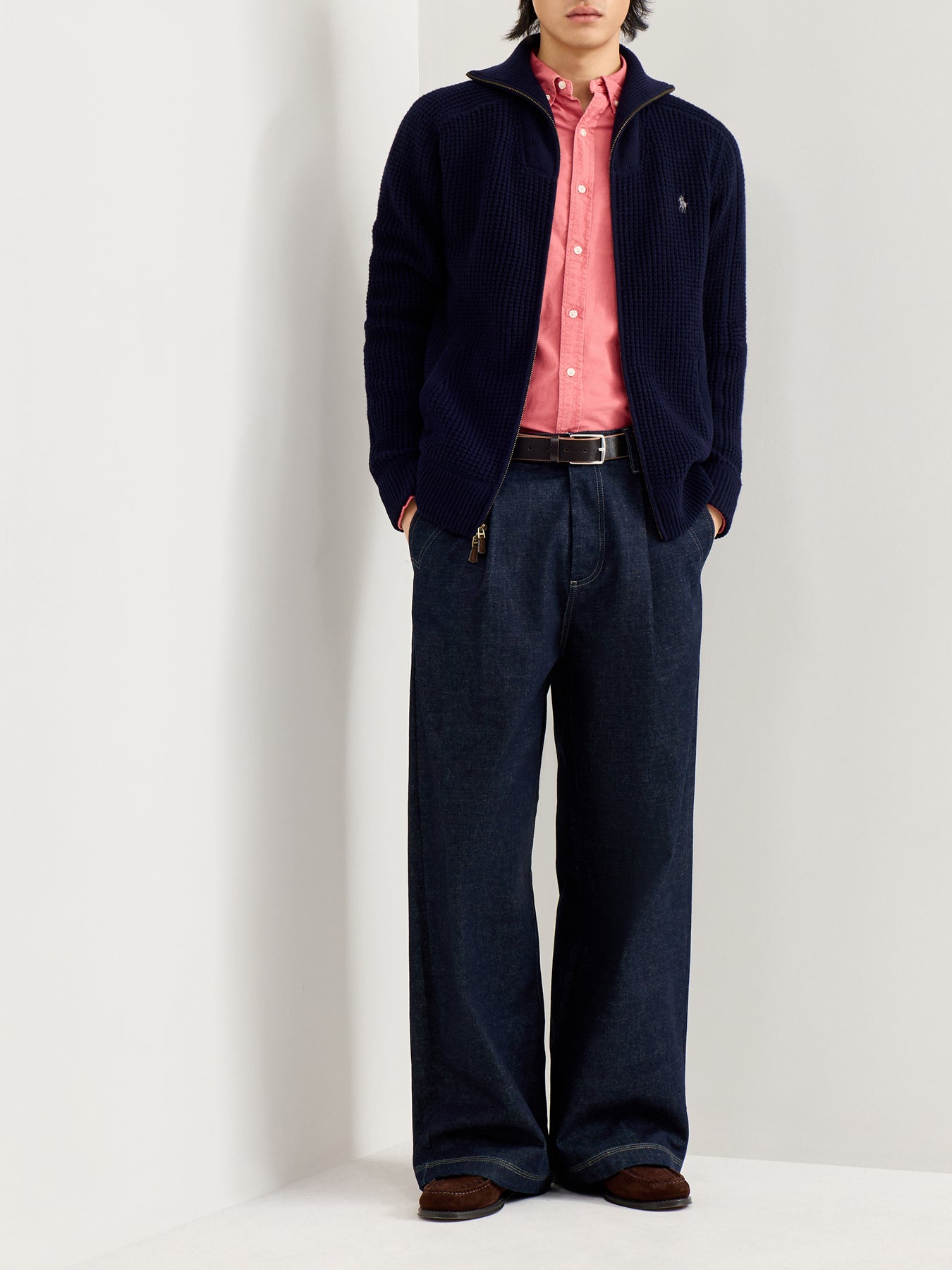 Cotton Wool Full Zip Knit Navy