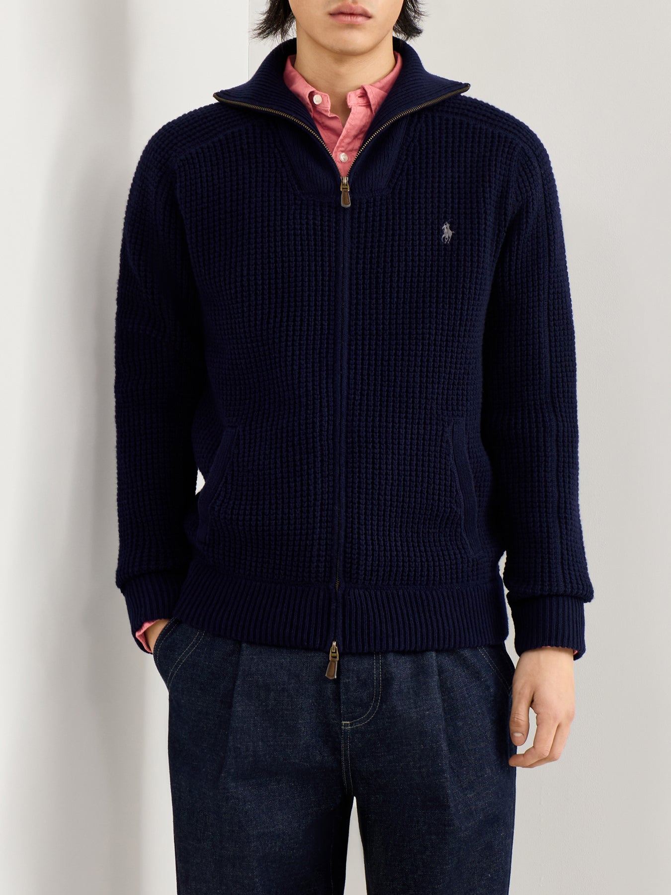 Cotton Wool Full Zip Knit Navy