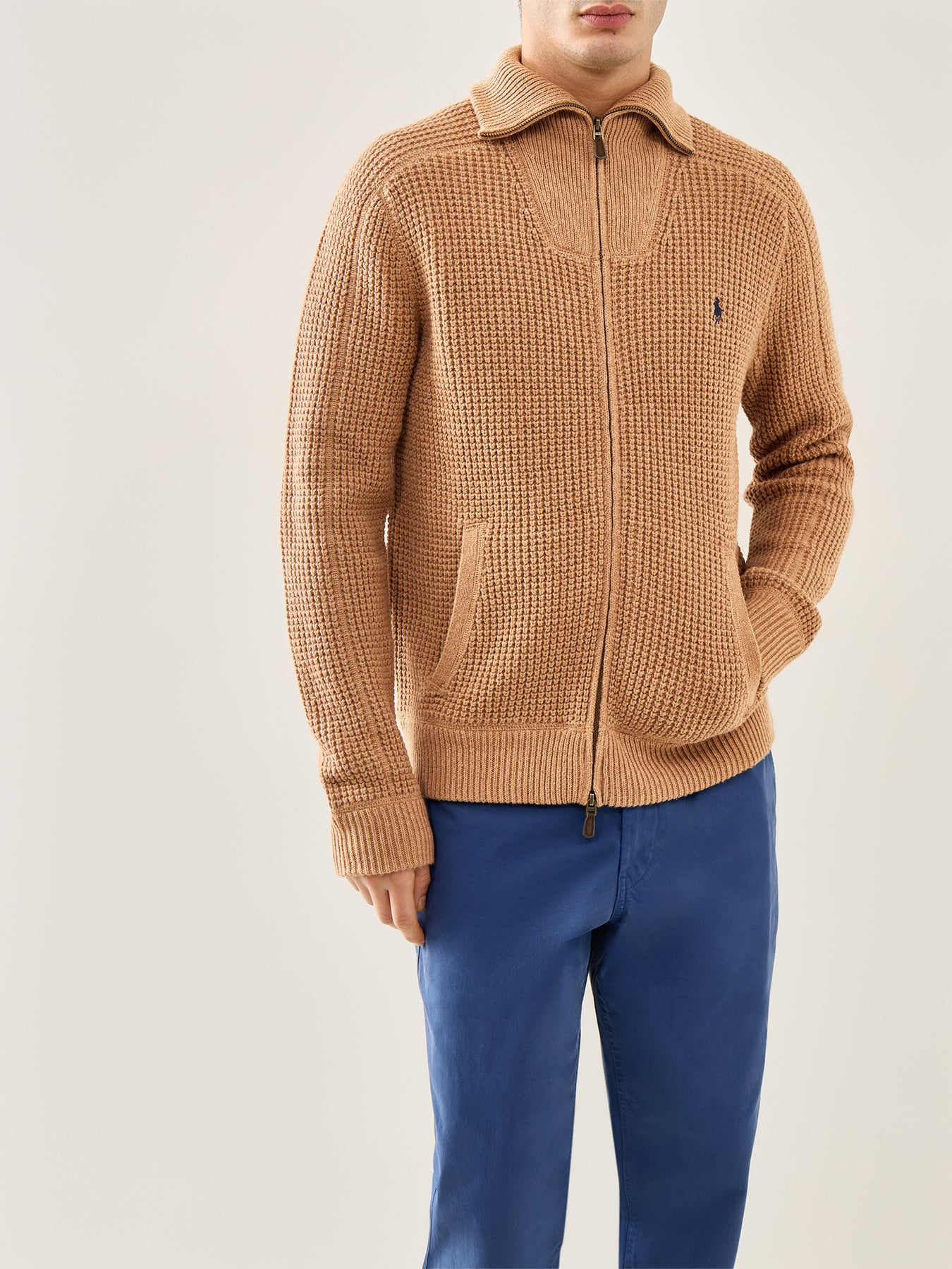 Cotton Wool Full Zip Knit Brown