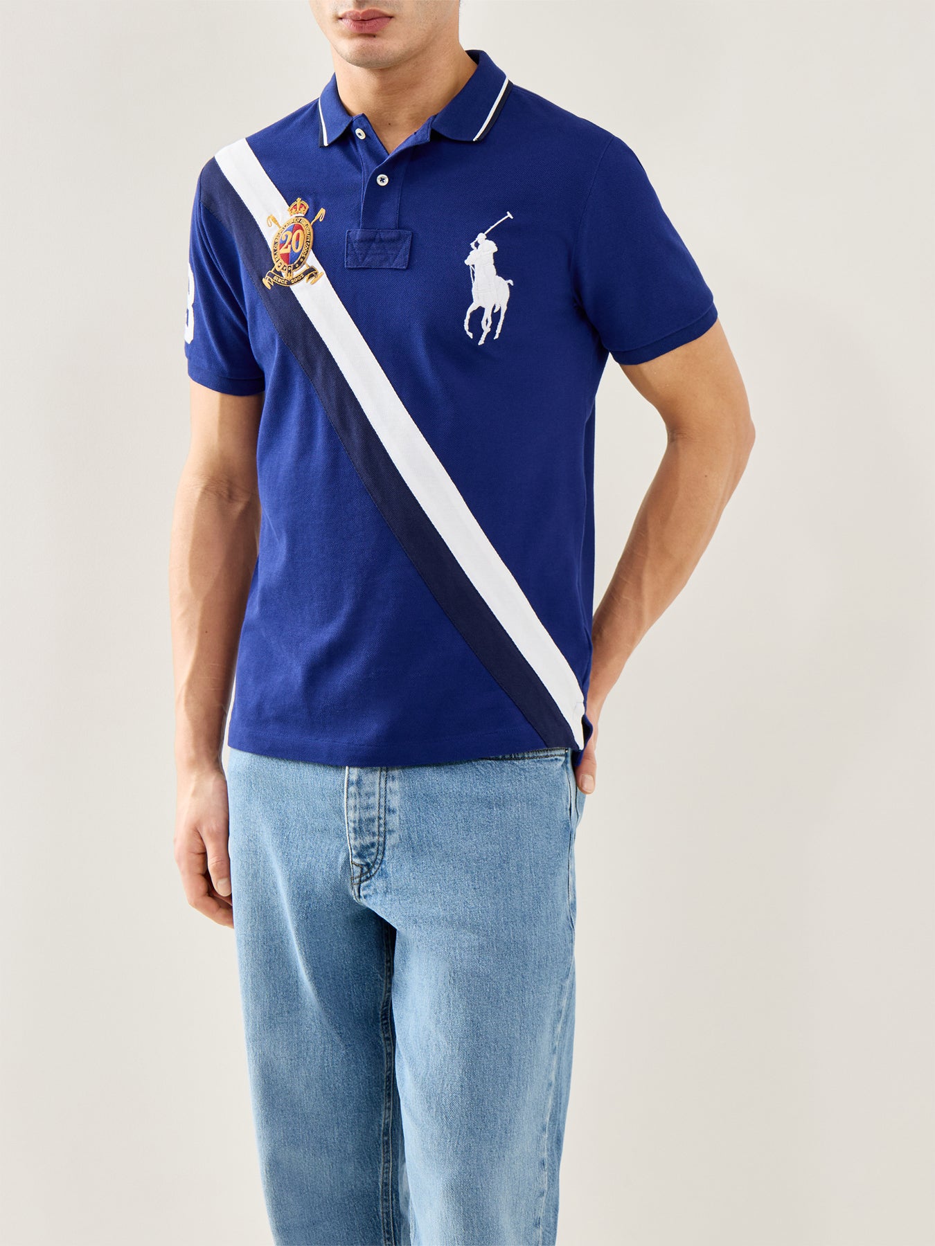 Diagonal Stripe 20Y Polo Top Blue