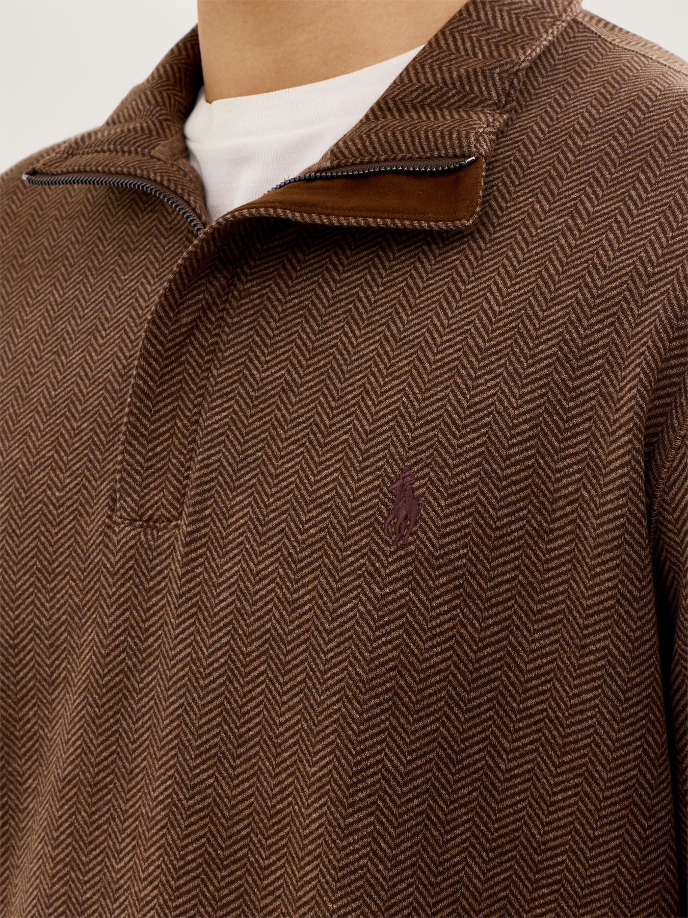 Double Knit Herringbone Quarter Zip Sweat Brown