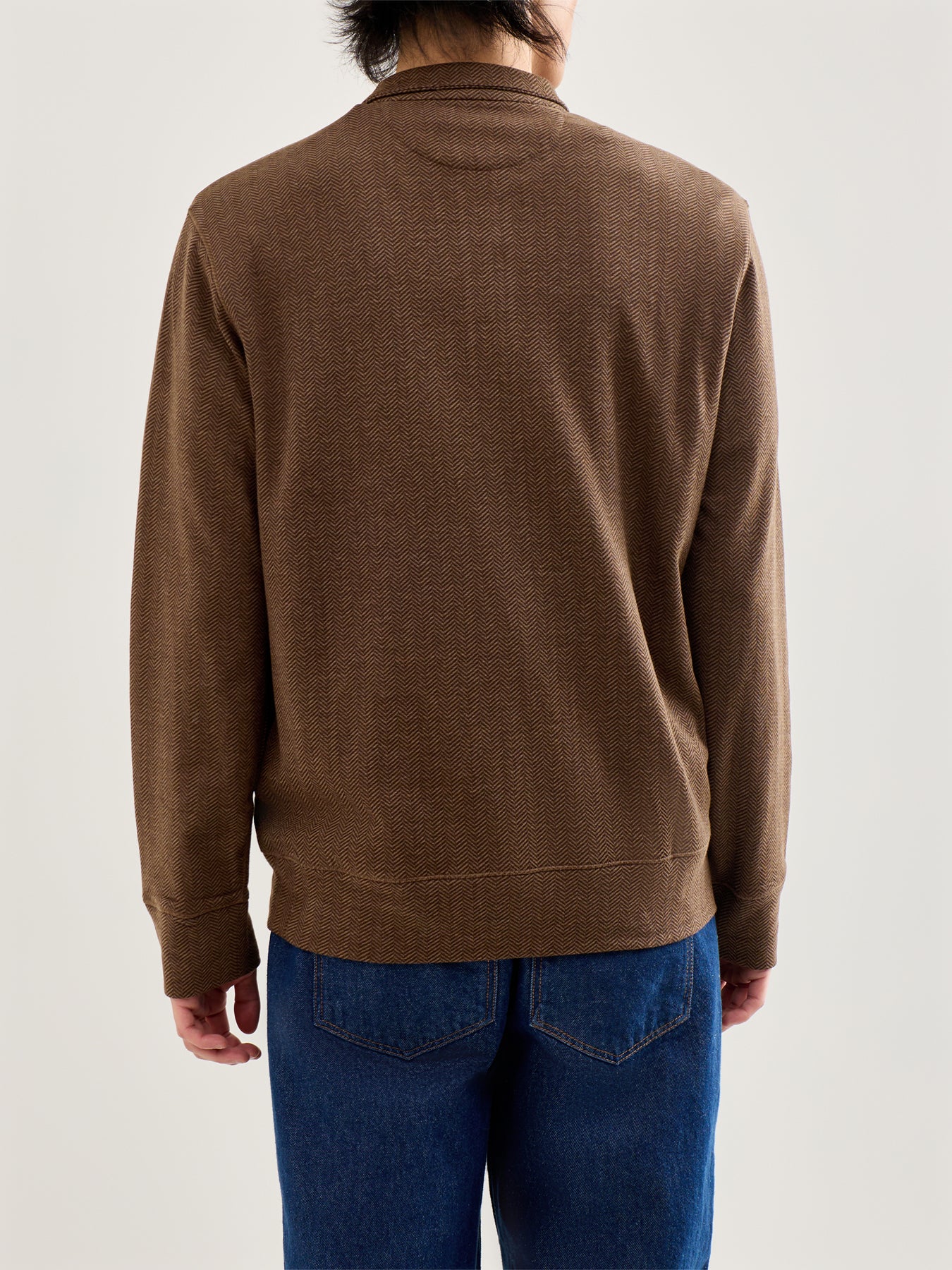 Double Knit Herringbone Quarter Zip Sweat Brown