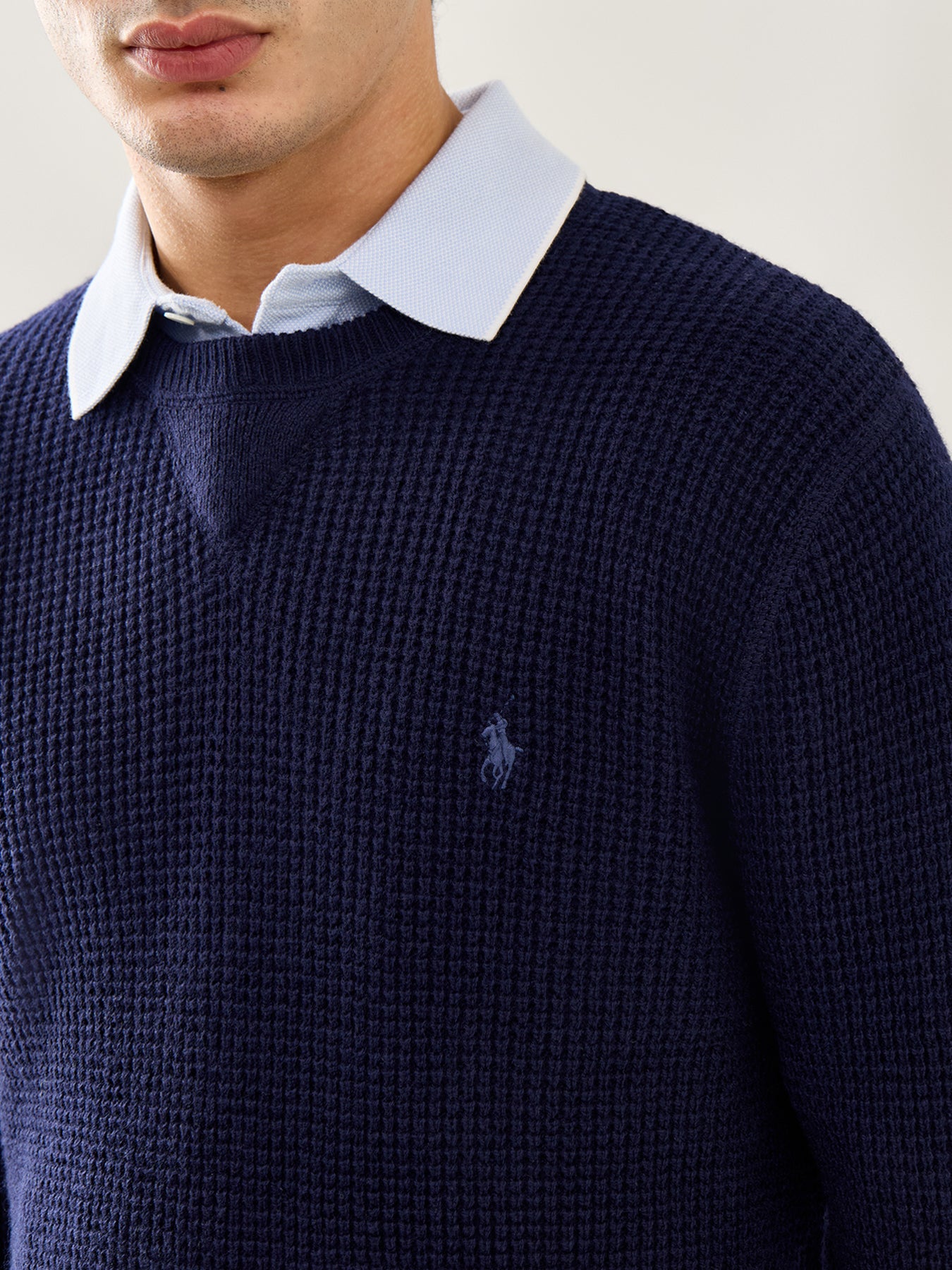 Textured Woolen Crew Knit Blue
