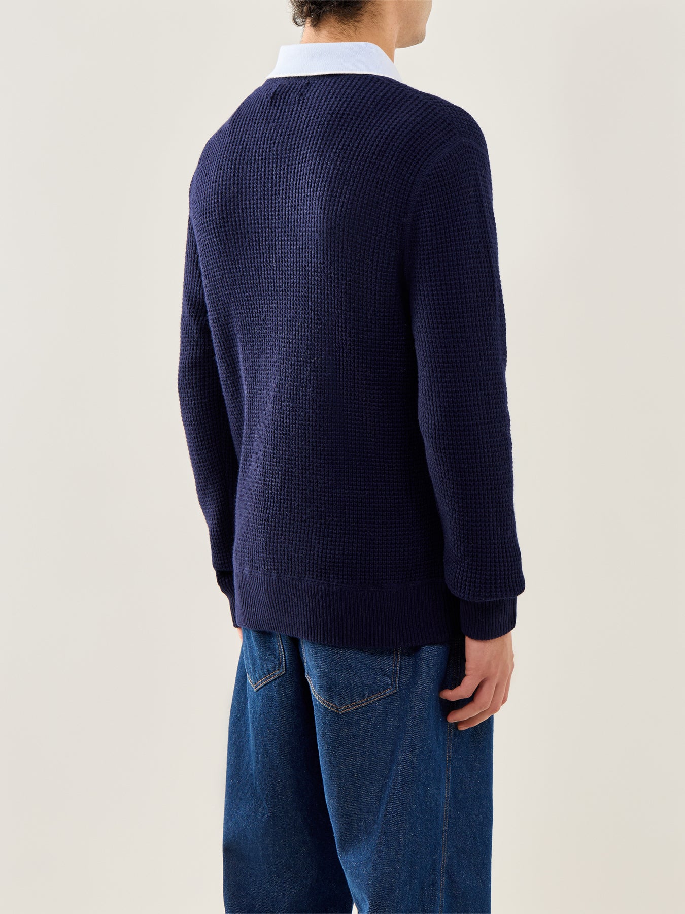Textured Woolen Crew Knit Blue