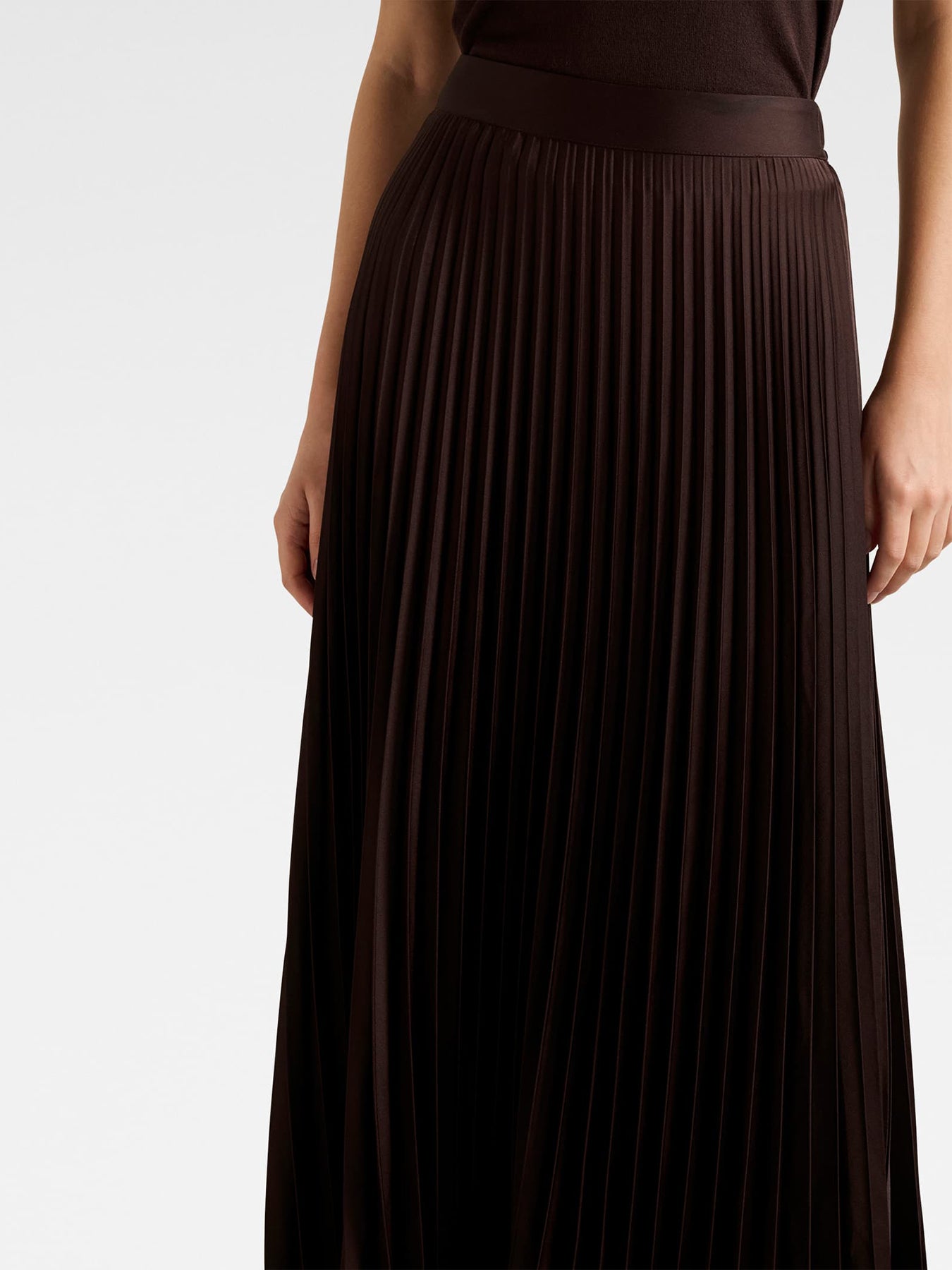Estelle Satin Pleated Midi Skirt Chocolate