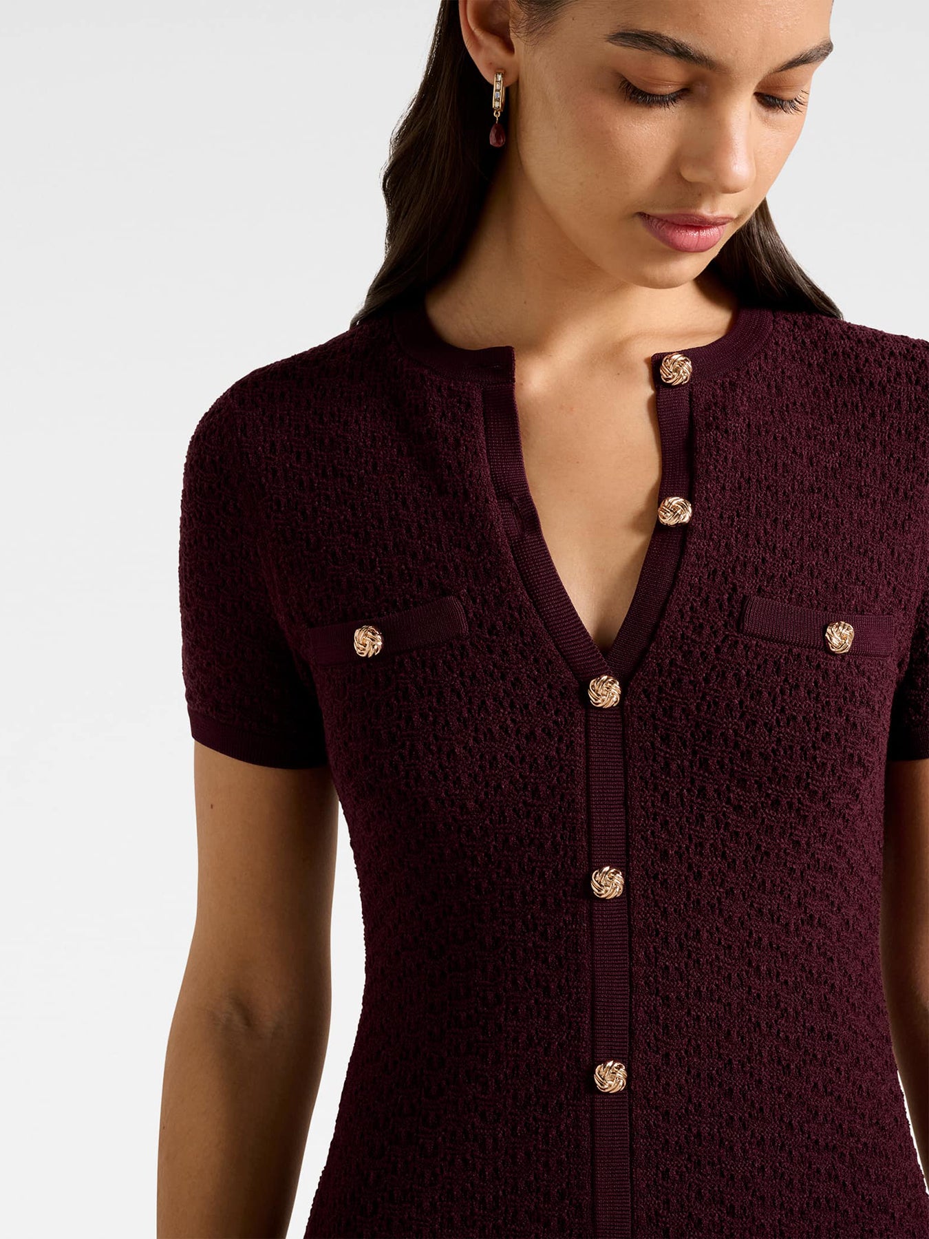 Rosa Stitch Interest Knitted Mini Dress Berry