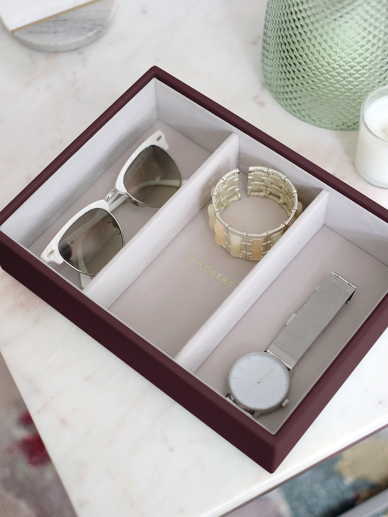 Classic Deep Jewellery Box 3 Layer Burgundy