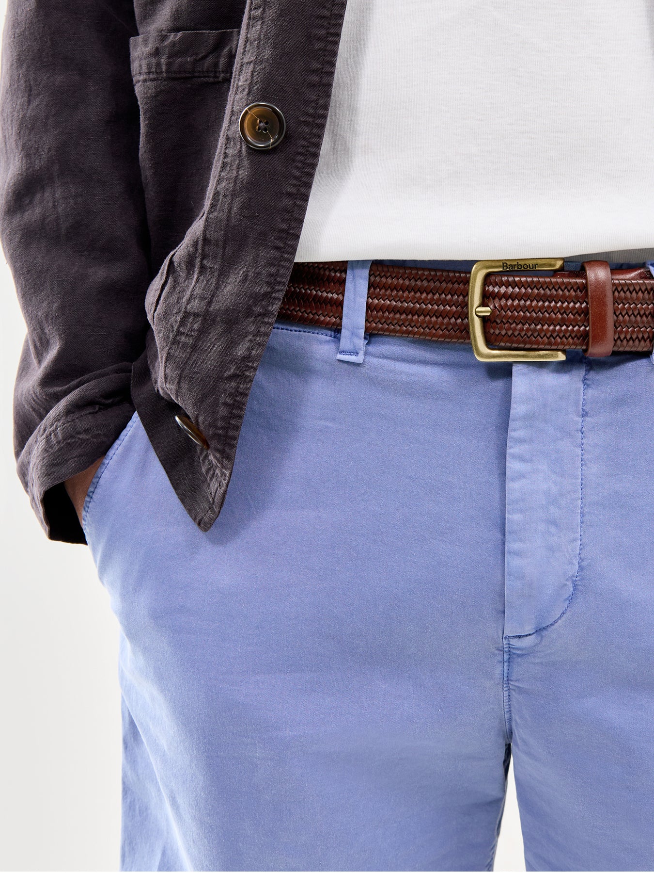 Stretch Leather Woven Belt Brown