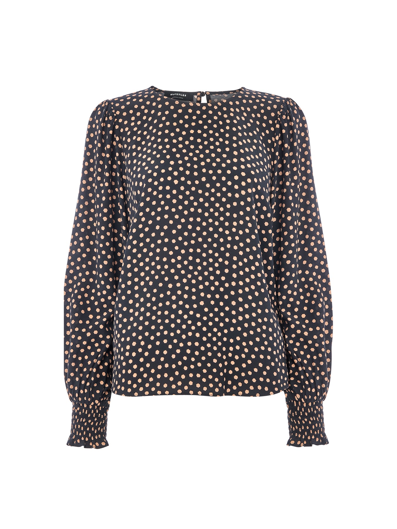 Spot Shirred Cuff Blouse Black